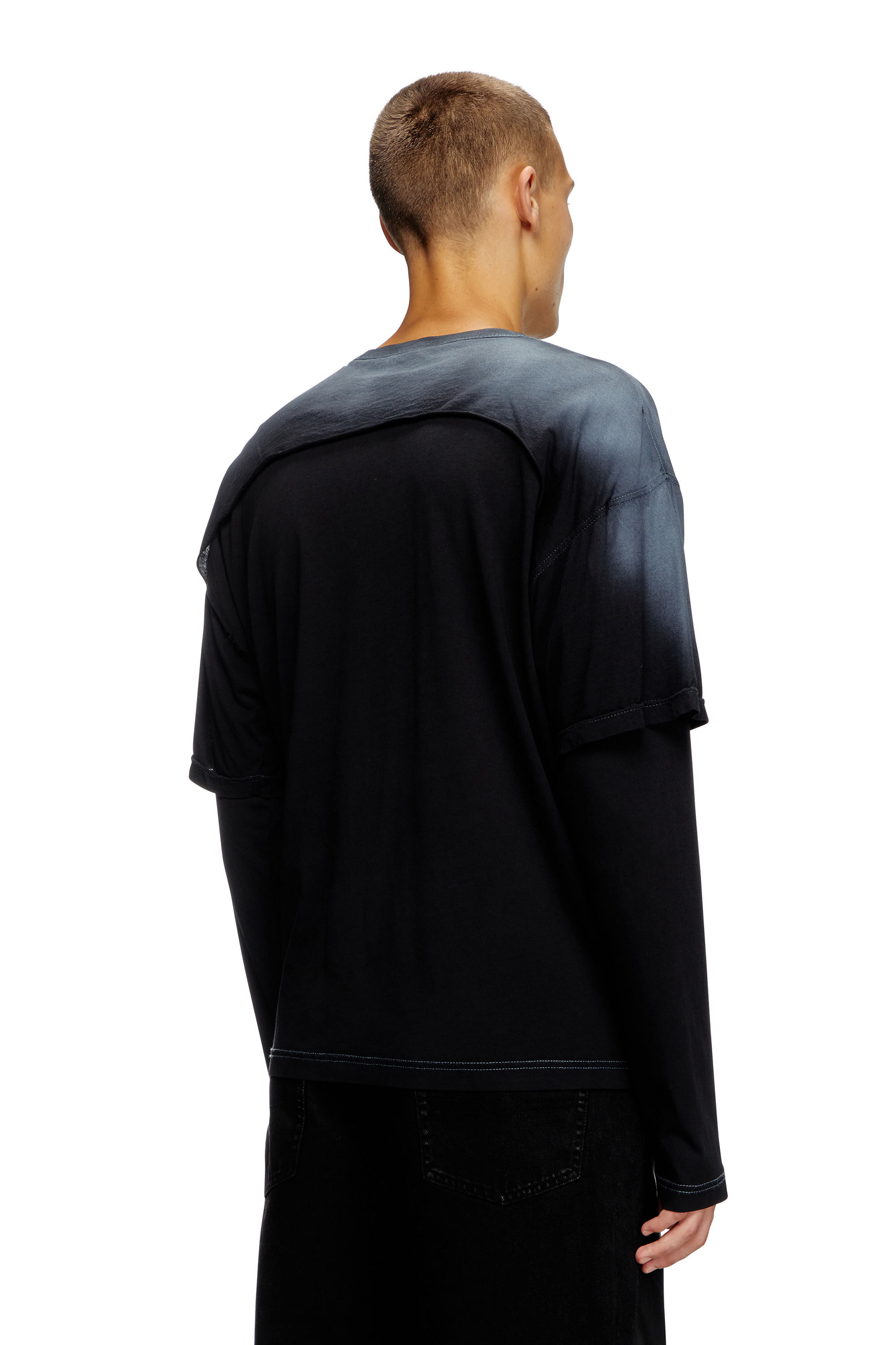トップス BLACK BRICK Air Hybrid Merino Shirt Sax Men's Fluid shirt with logo embroidery | Black | Diesel