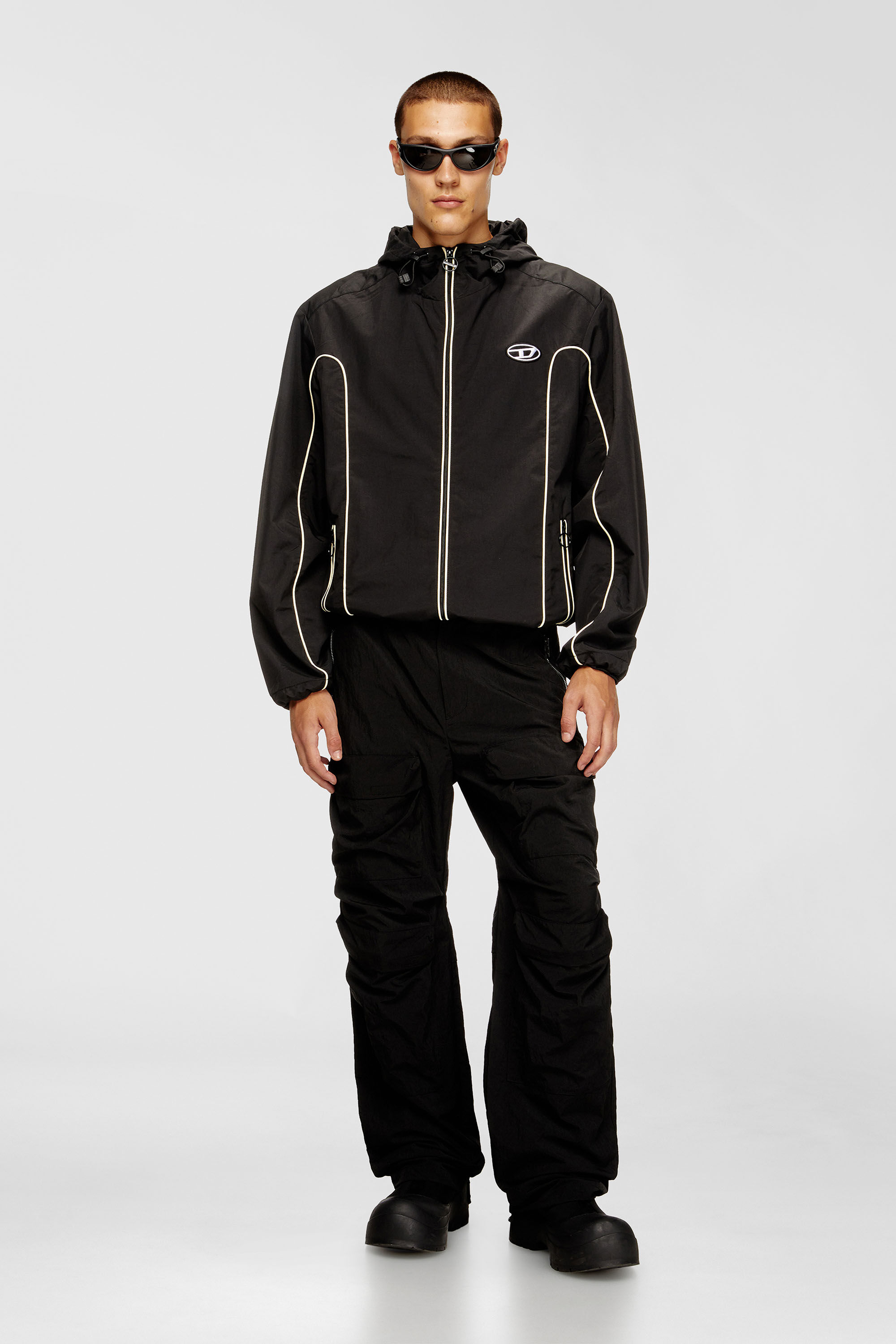 Diesel - J-HIVES, Man's Windbreaker with contrast piping in Black - 1