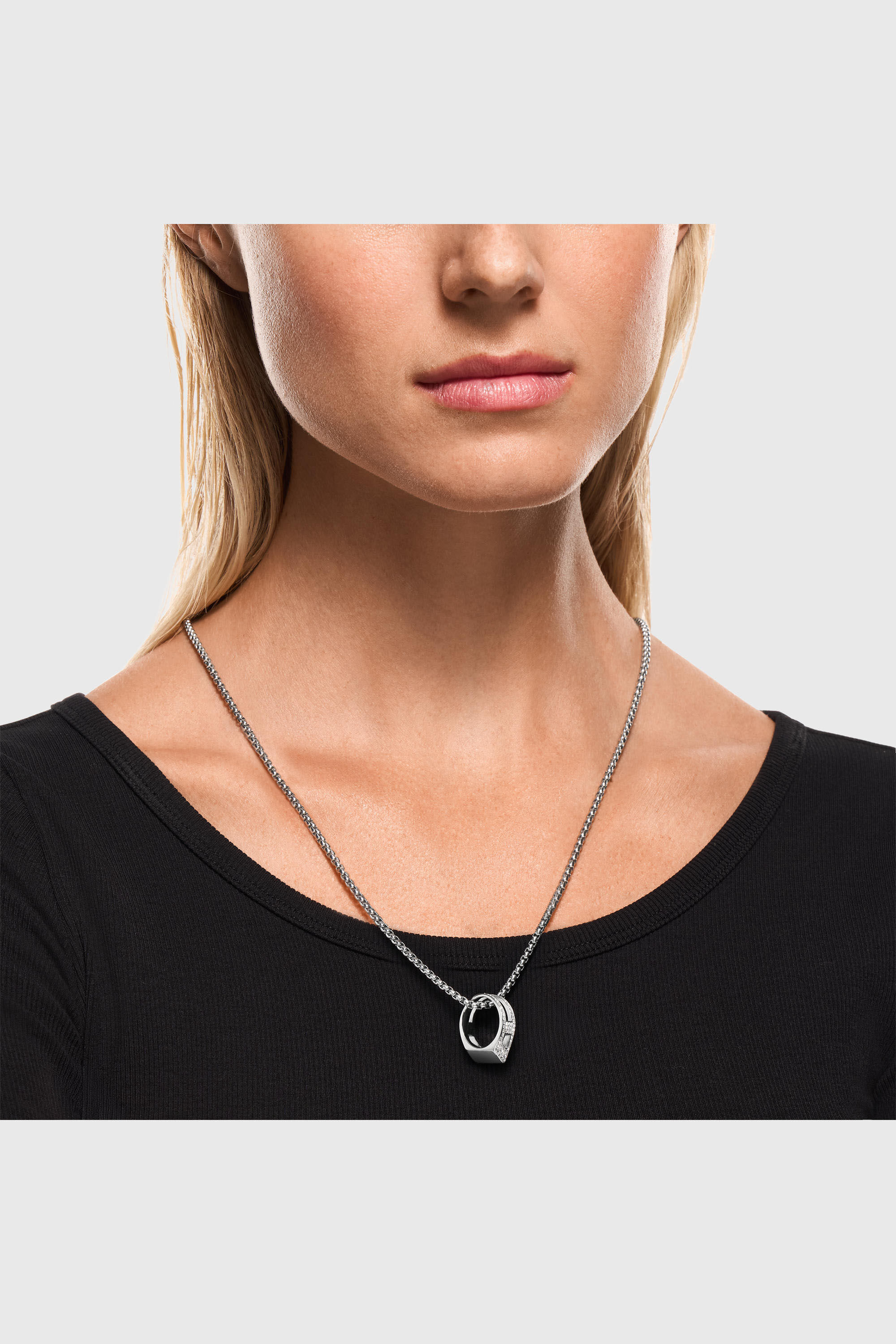 Diesel - DX1741040, Unisex's Stainless steel pave pendant necklace in Silver - 4
