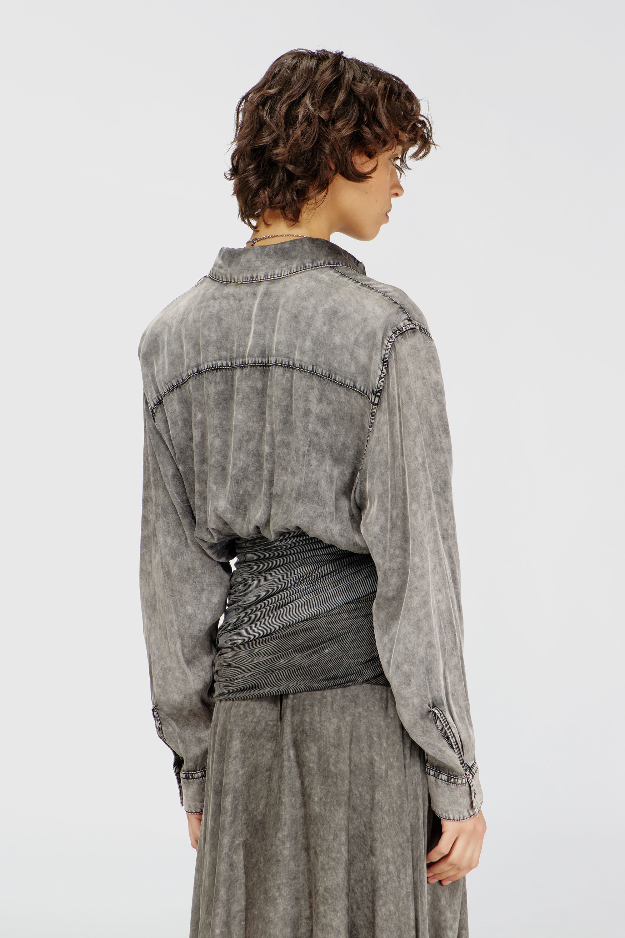 Diesel - C-ASSIA-B1, Woman's Satin shirt with twisted waist section in Dark grey - 4