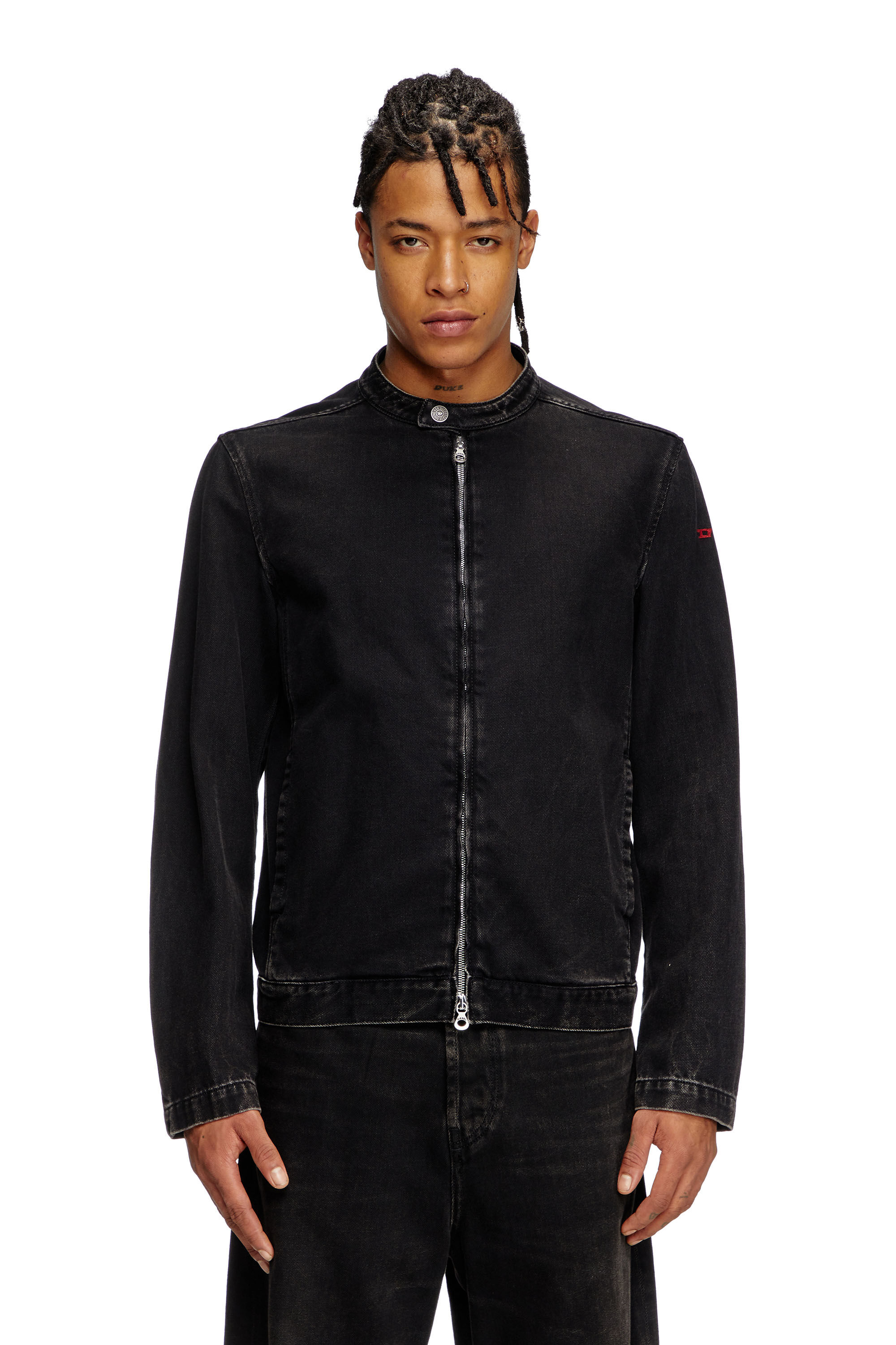 Men s Moto Racer jacket in clean wash Denim Black Diesel