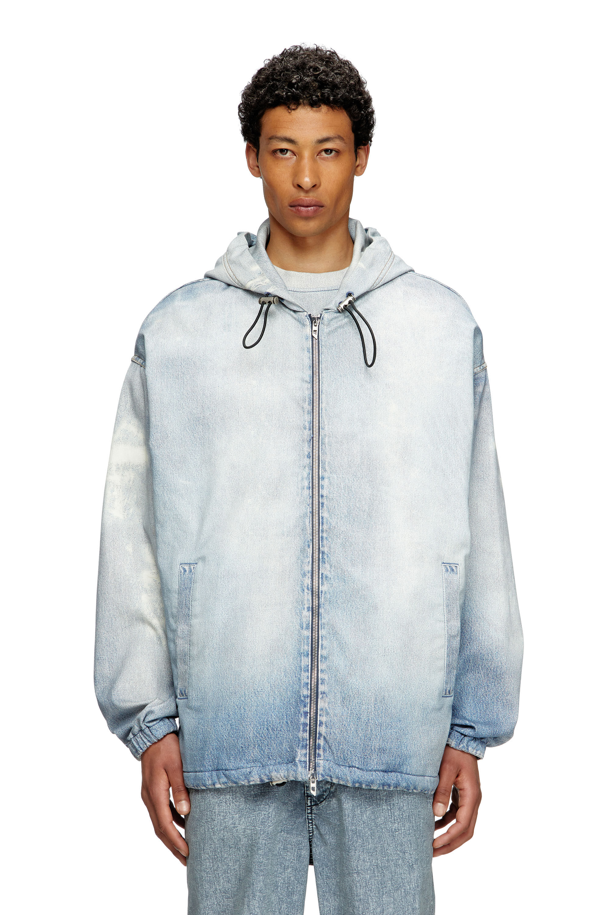 Diesel - D-WYNNY JOGG, Man's Hooded jacket in printed bleach-effect JoggJeans in Light Blue - 2