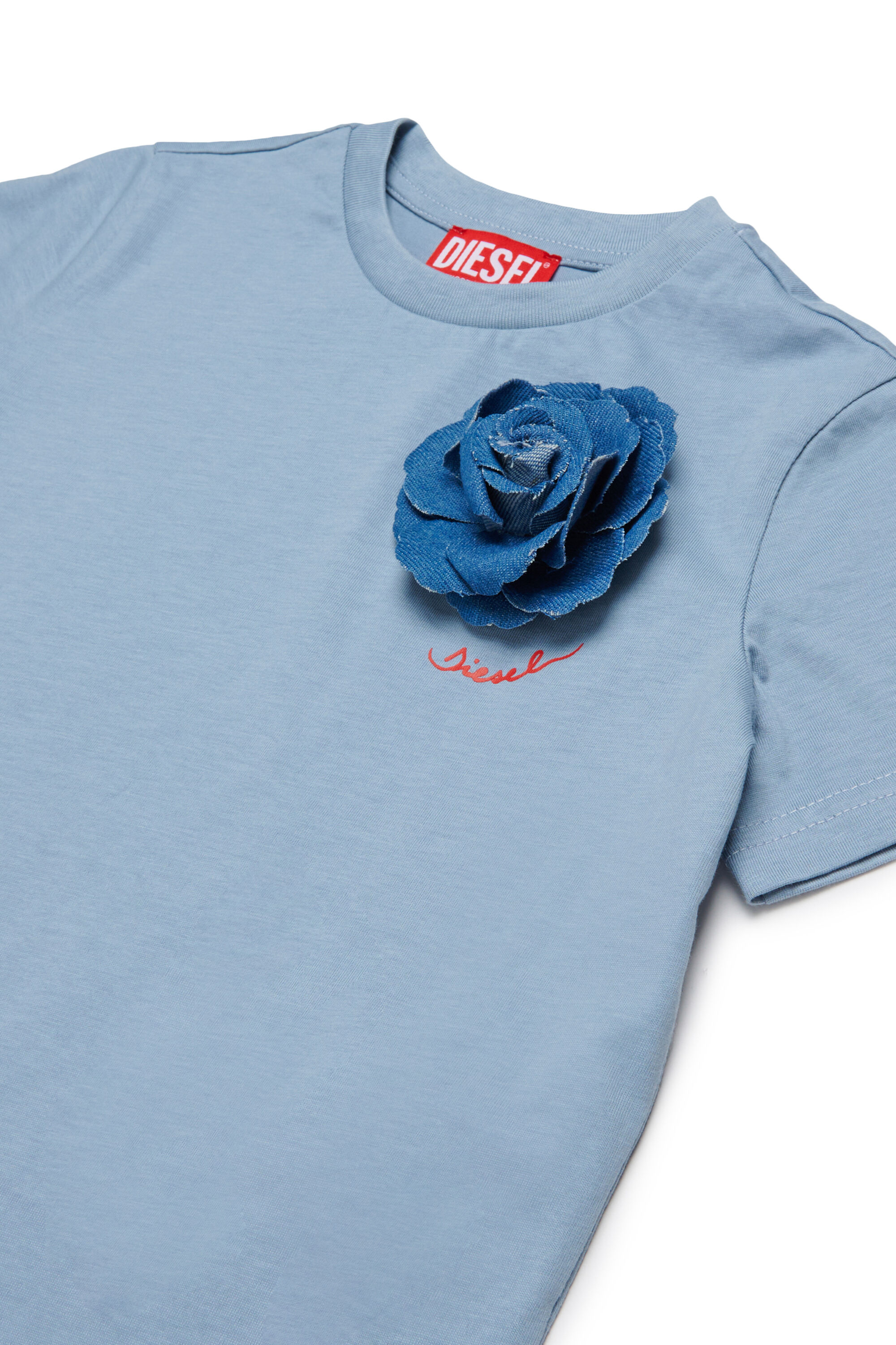 Diesel - TROSET, Woman's T-shirt with denim rose appliqu&eacute; in Light Blue - 3