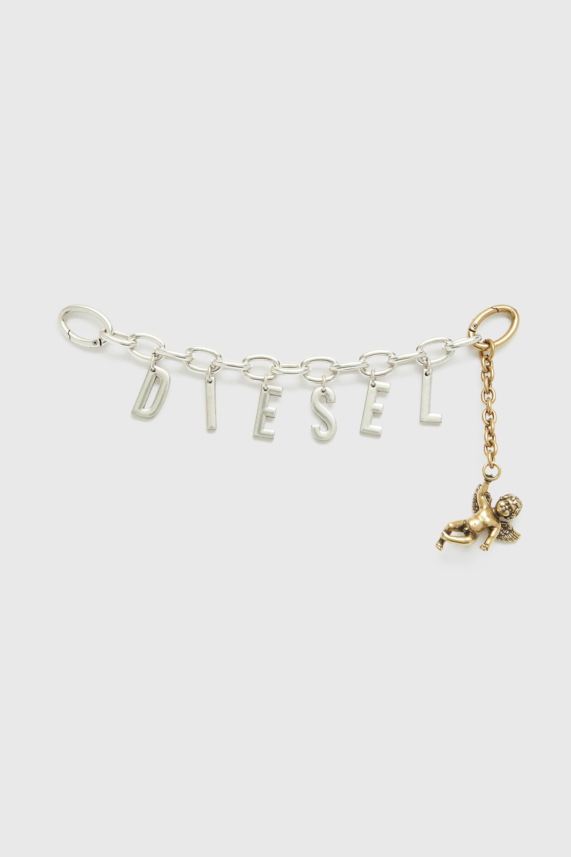 Diesel - CHAIN-D III S, Woman's Metal letter charm with cherub in Silver - 1