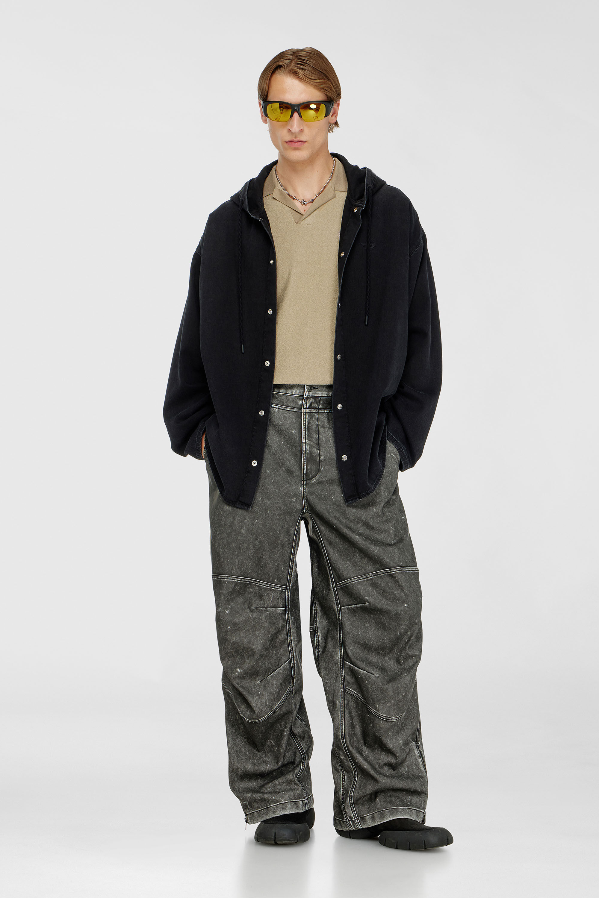 Diesel - P-DELLY-NJCJ, Man's Pants in distressed-effect bonded material in Dark grey - 1