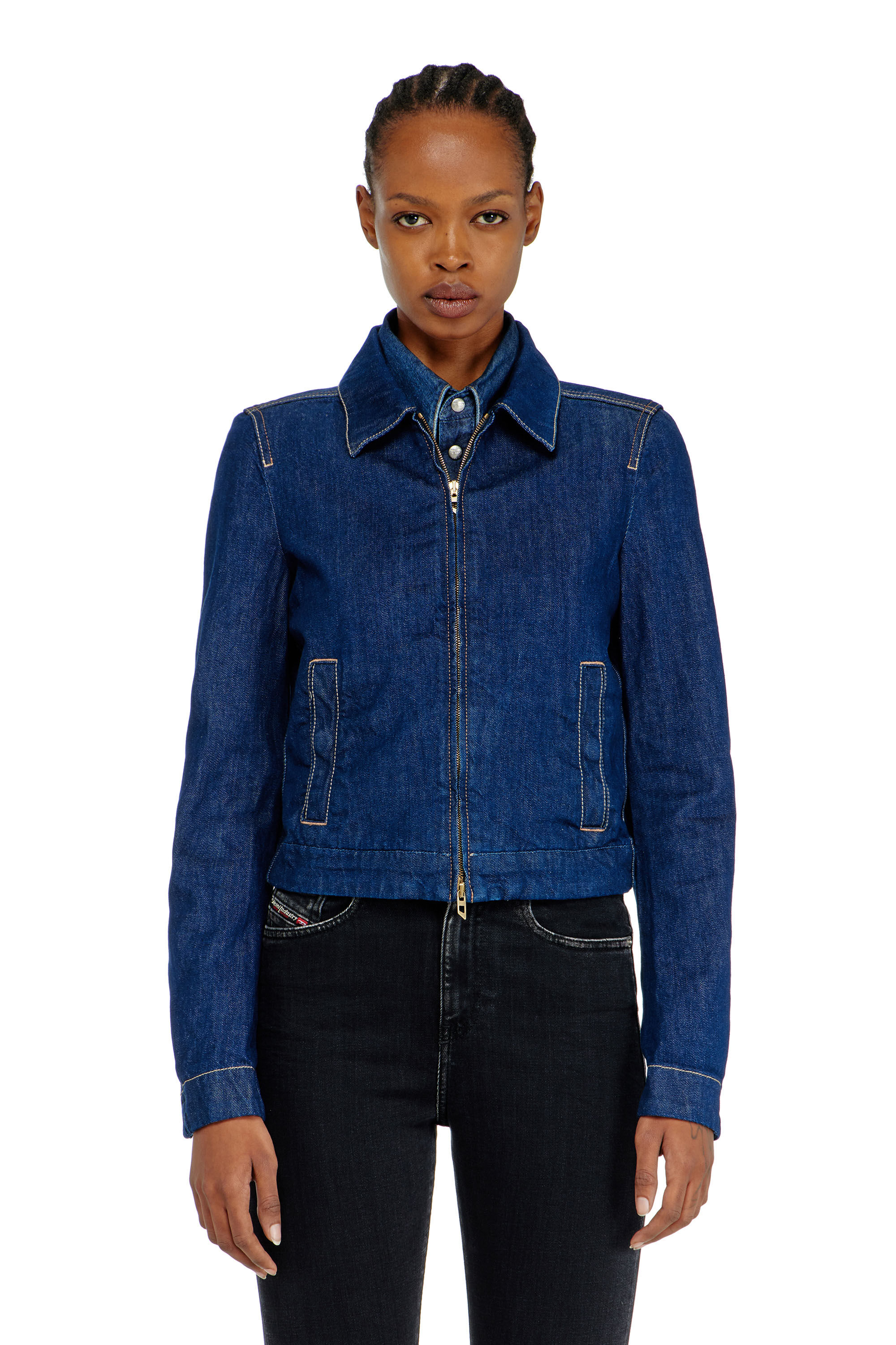 Diesel - DE-CORB, Woman's Coach jacket in rinse denim in Dark Blue - 2