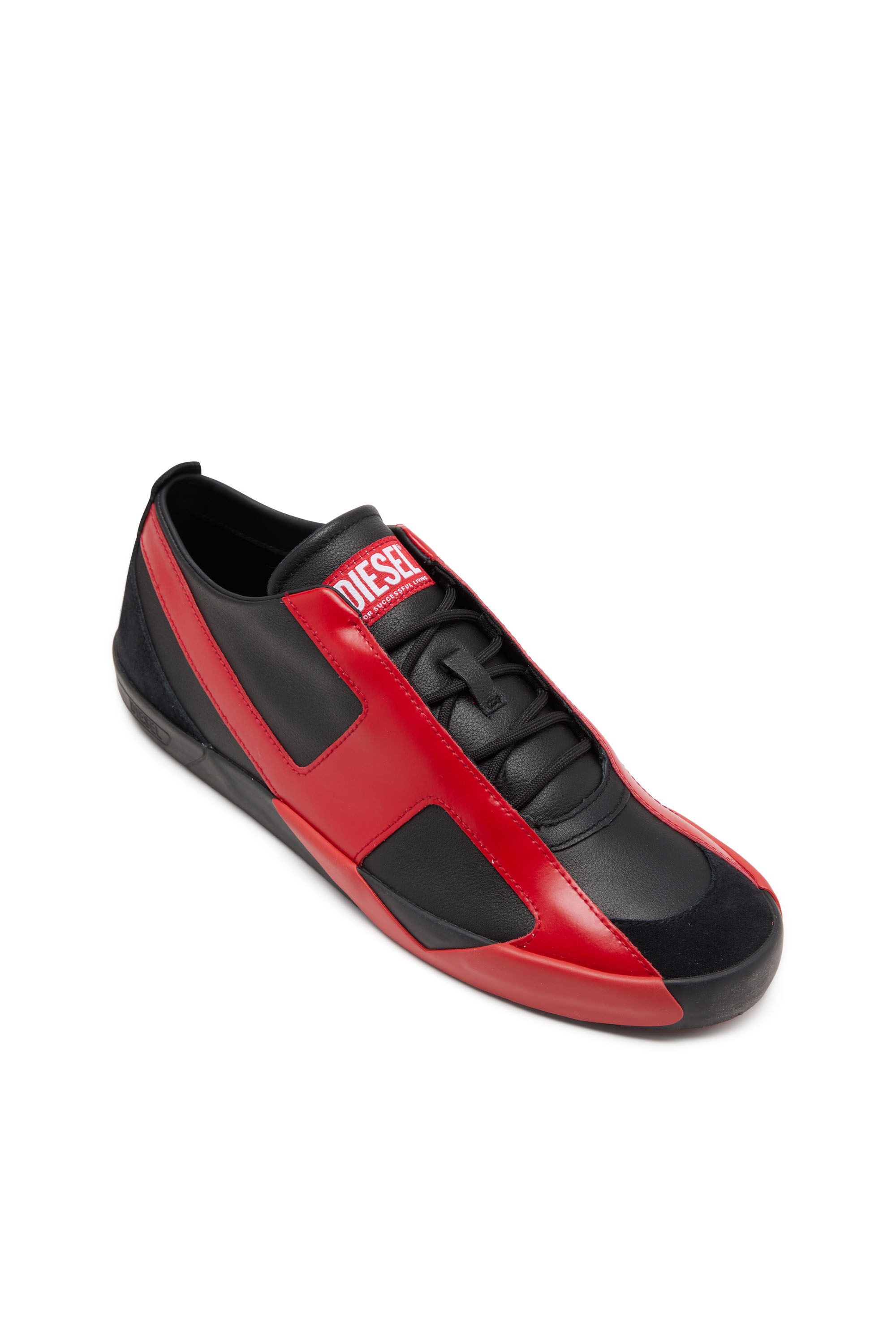 Diesel - S-SLANTE-D LOW, Man's Sneakers in suede and leather with D logo in Black/Red - 6
