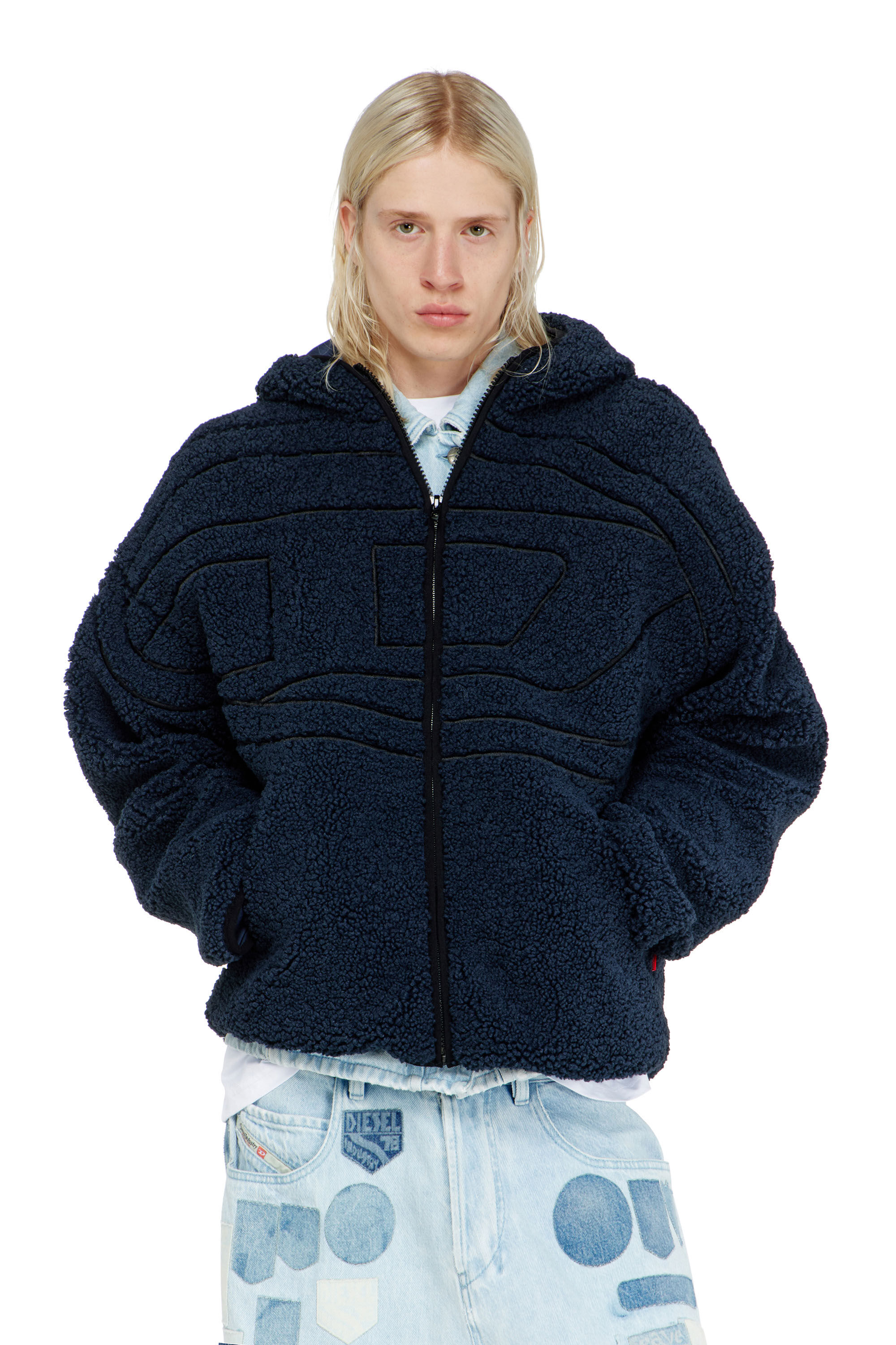 Diesel - S-ZAT, Man's Teddy hoodie sweatshirt in Dark Blue - 3