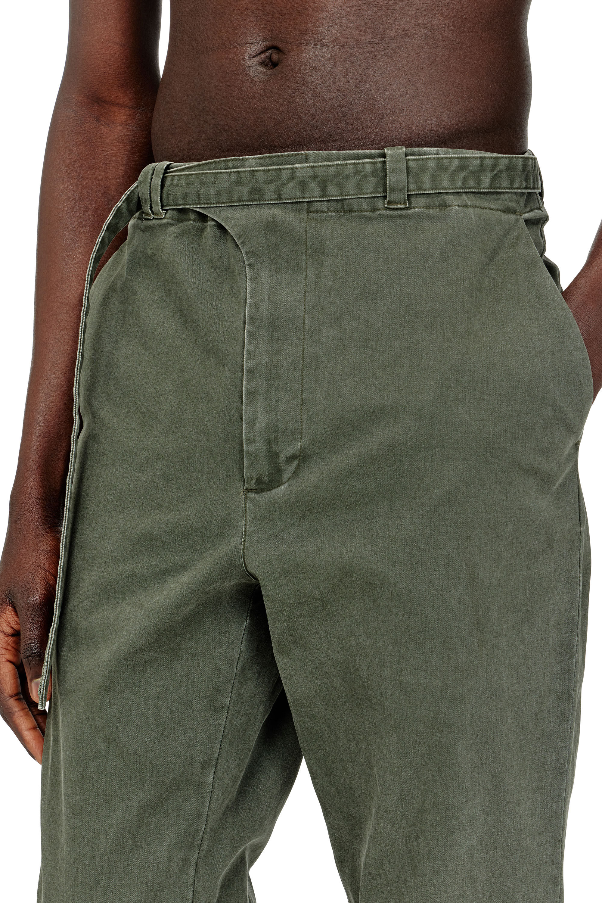 Diesel - P-NEDAR-CO, Man's Coated cotton-twill pants with biker strap in Green - 5