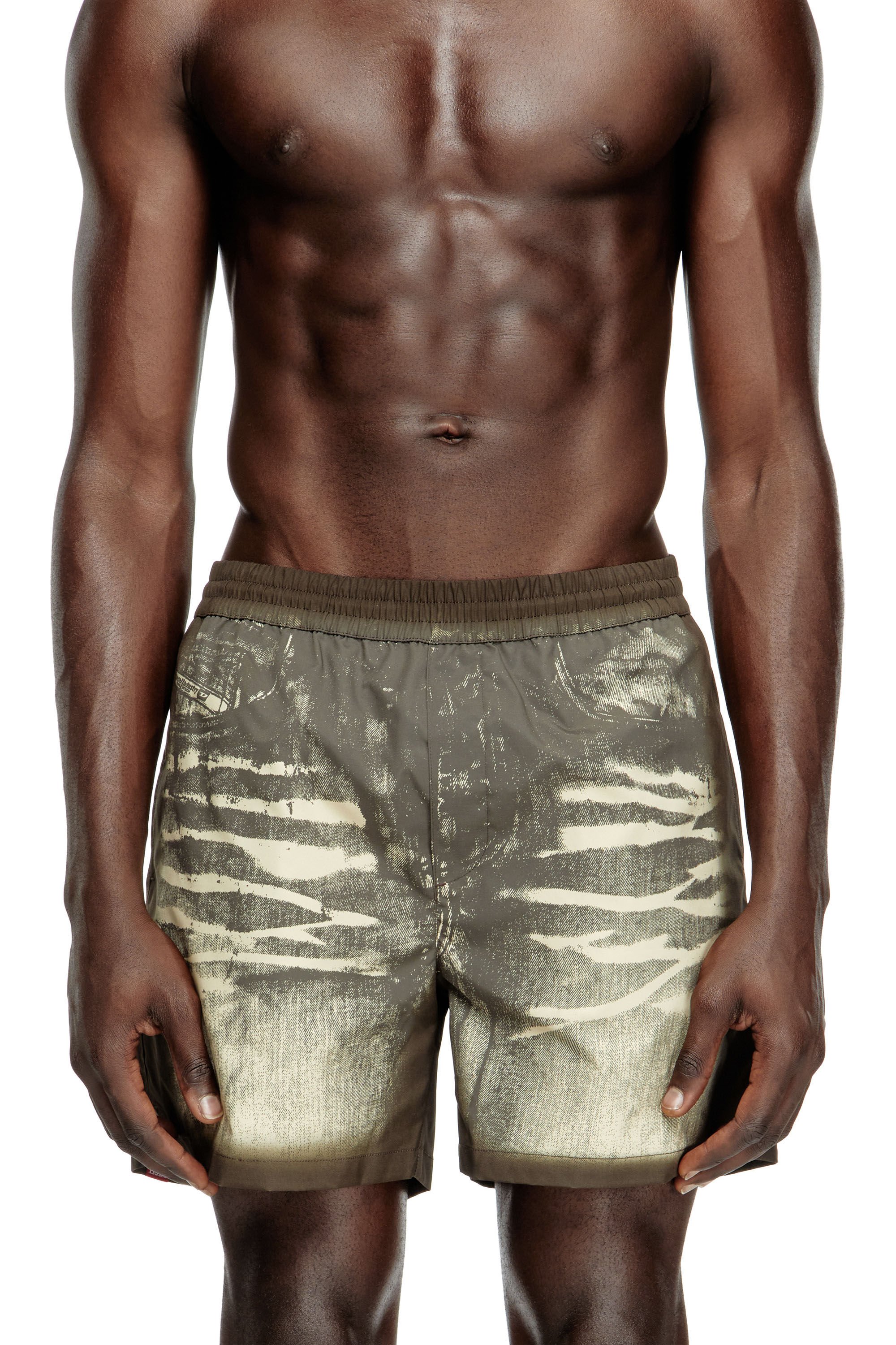 Diesel - RIO-41-DNM, Man's Mid-length swim shorts with denim print in Brown - 1