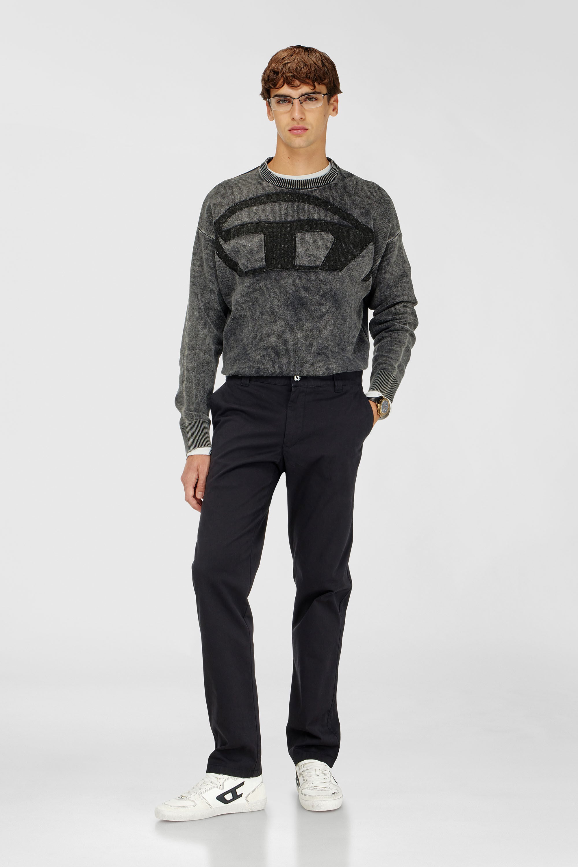 Diesel - K-UTTER, Man's Denim-effect jumper with Oval D logo in Black - 1