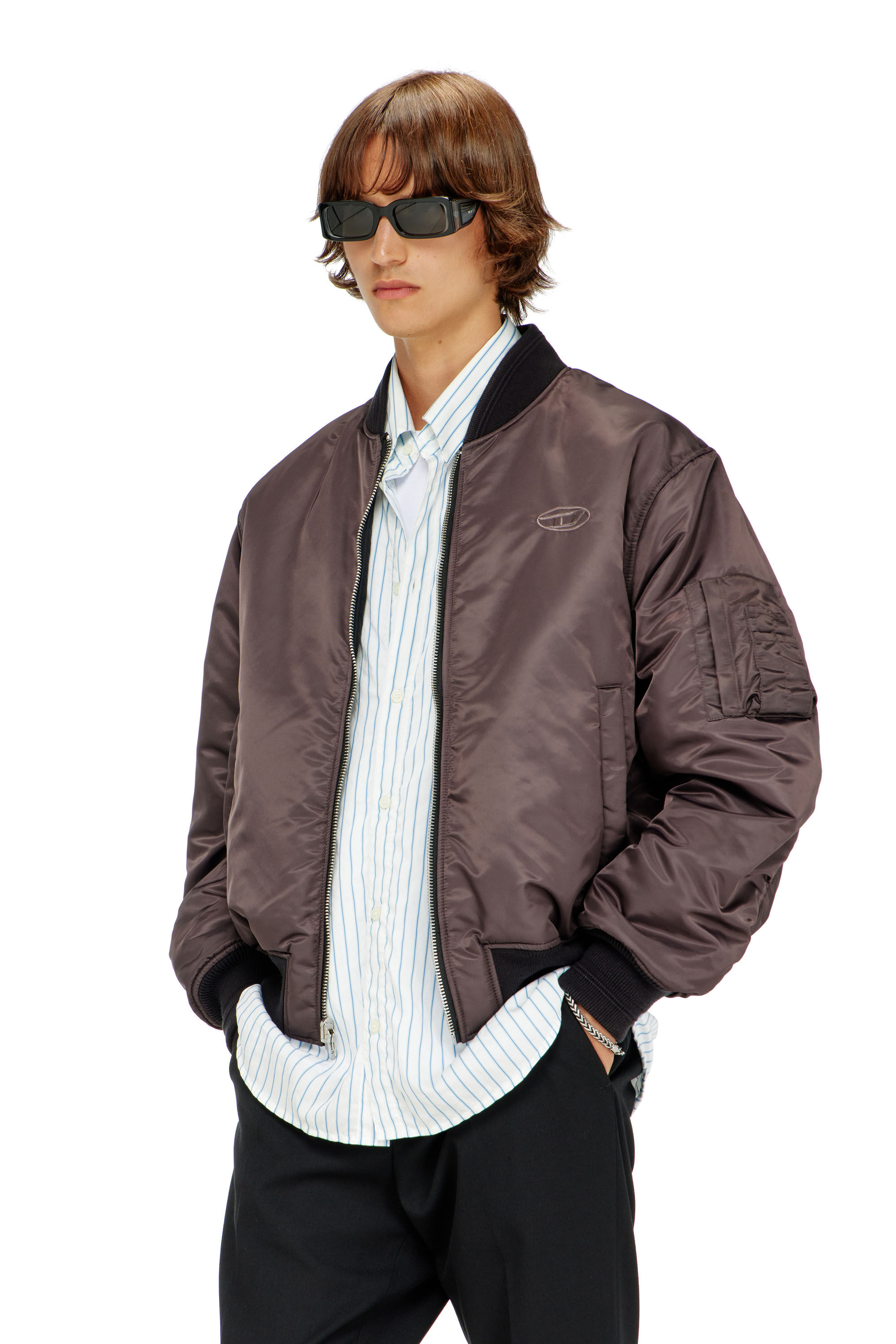 Diesel - W-TYPE-D1, Man's Padded bomber jacket with Oval D embroidery in Black - 6