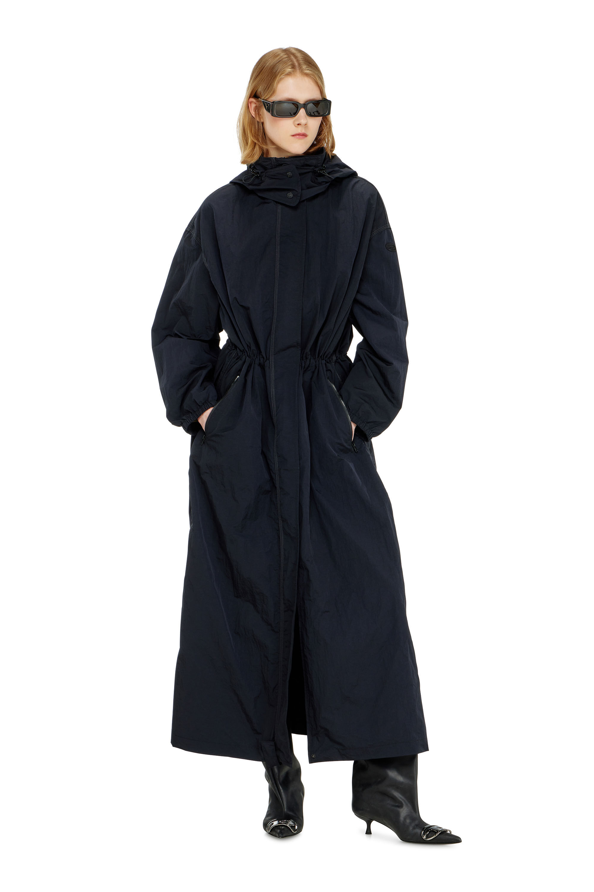 Women's Nylon trench coat with detachable hood | Blue | Diesel