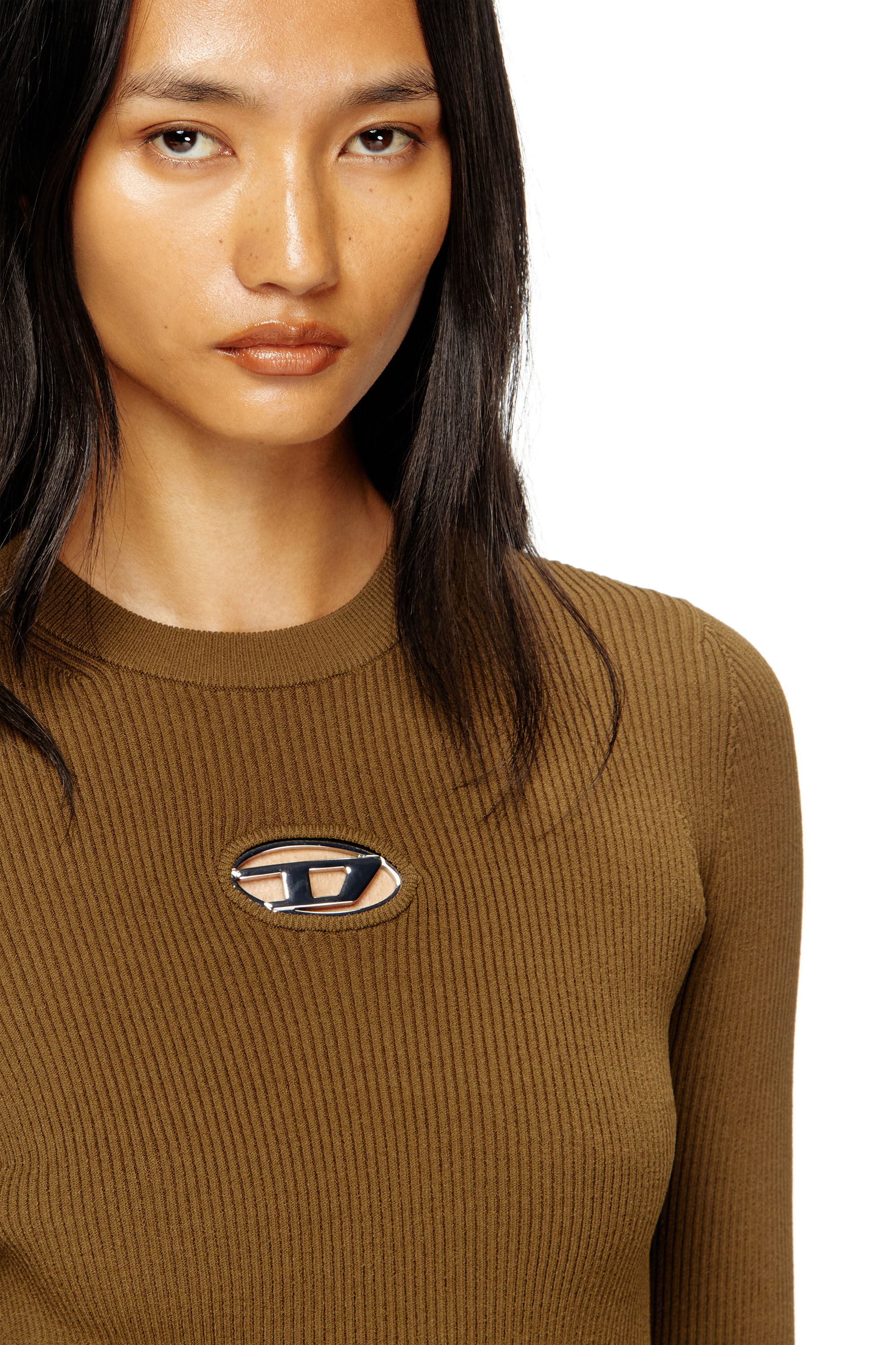 Diesel - M-VALARI, Woman's Rib-knit viscose-blend top with Oval D in Green - 5
