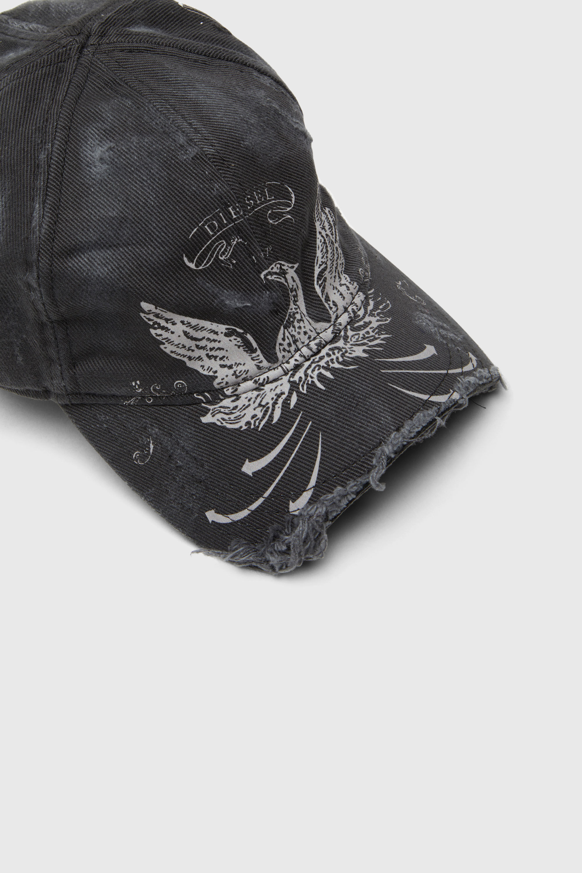 Diesel - C-FENIX, Man's Distressed baseball cap with Phoenix print in Black - 3