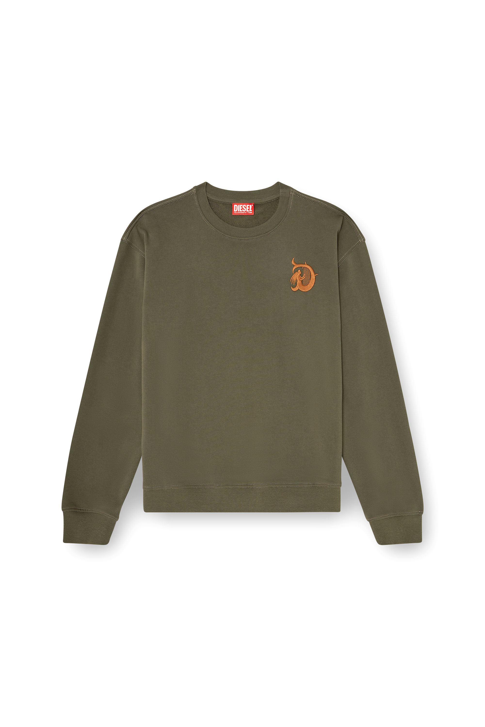 Diesel - S-NORM-AA4, Man's Sweatshirt with embroidery and flock print in Military Green - 2