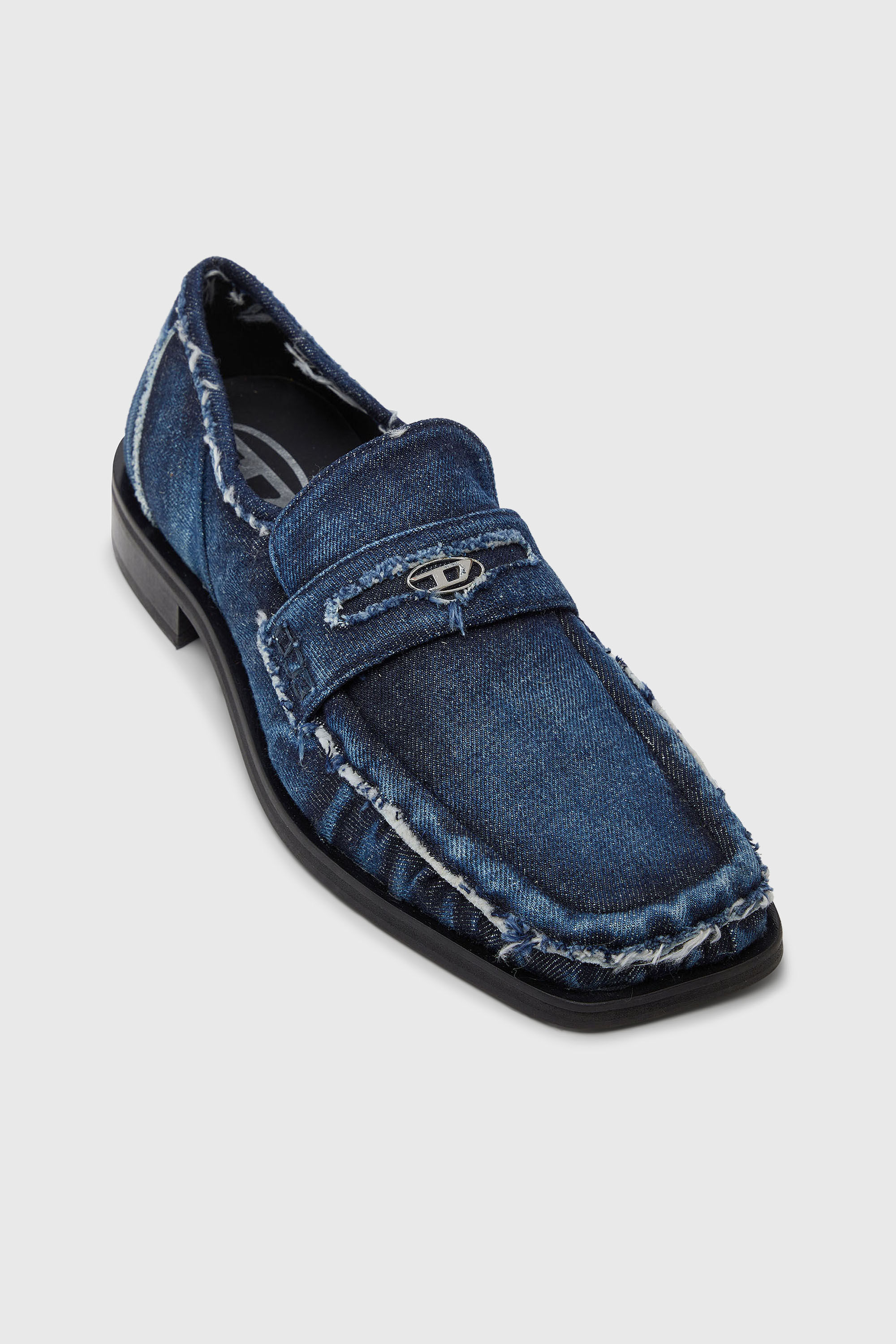 Diesel - D-AMBER LOAFER, Man's D-Amber - Penny loafers in frayed denim in Blue - 6