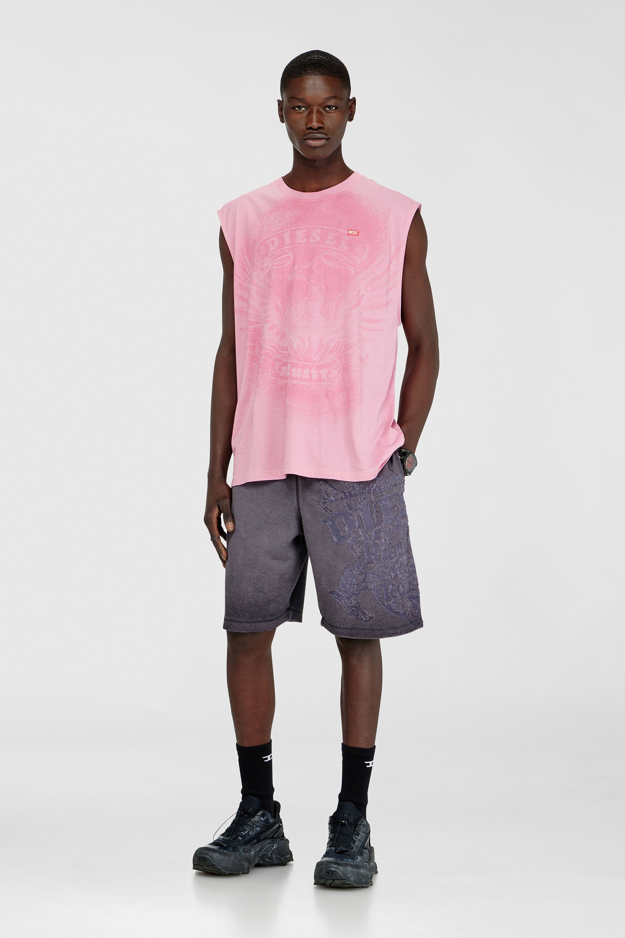 Diesel - T-BOXT-SL-NOTCH, Man's Sleeveless top in cotton with tonal graphic in Pink - 1