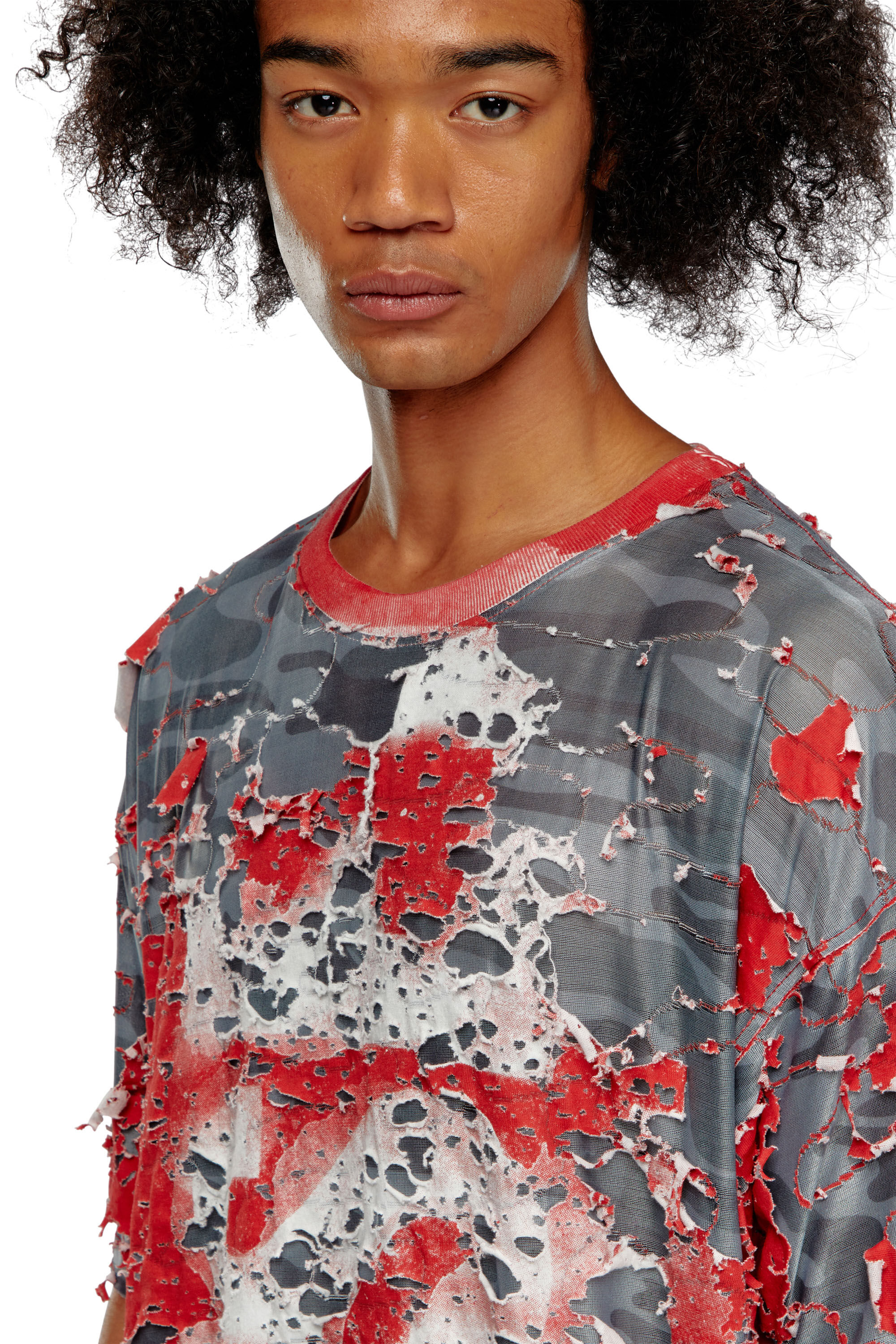 Diesel - T-BOXT-PEEL, Man's Logo T-shirt in destroyed jersey in Red - 5