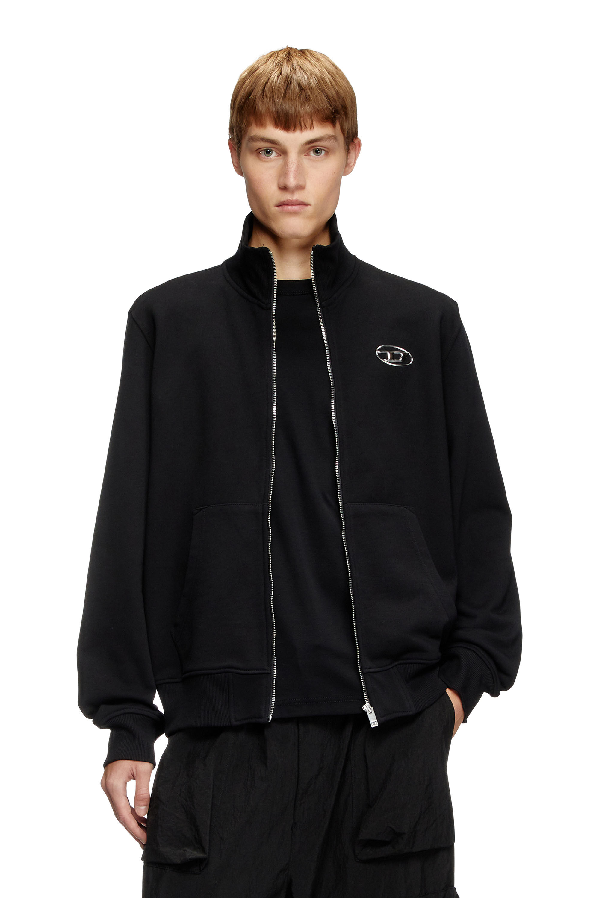 Diesel - S-GINNI-ZIP-OD, Man's Zip-up sweatshirt with metallic logo in Black - 3