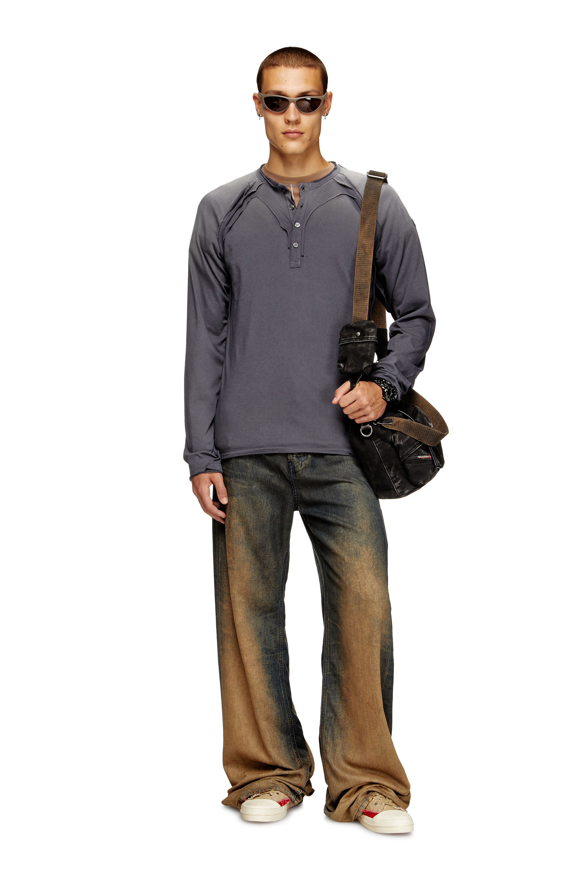 Diesel - T-RAWGY, Man's Long-sleeve T-shirt with peel-off effect in Grey - 3