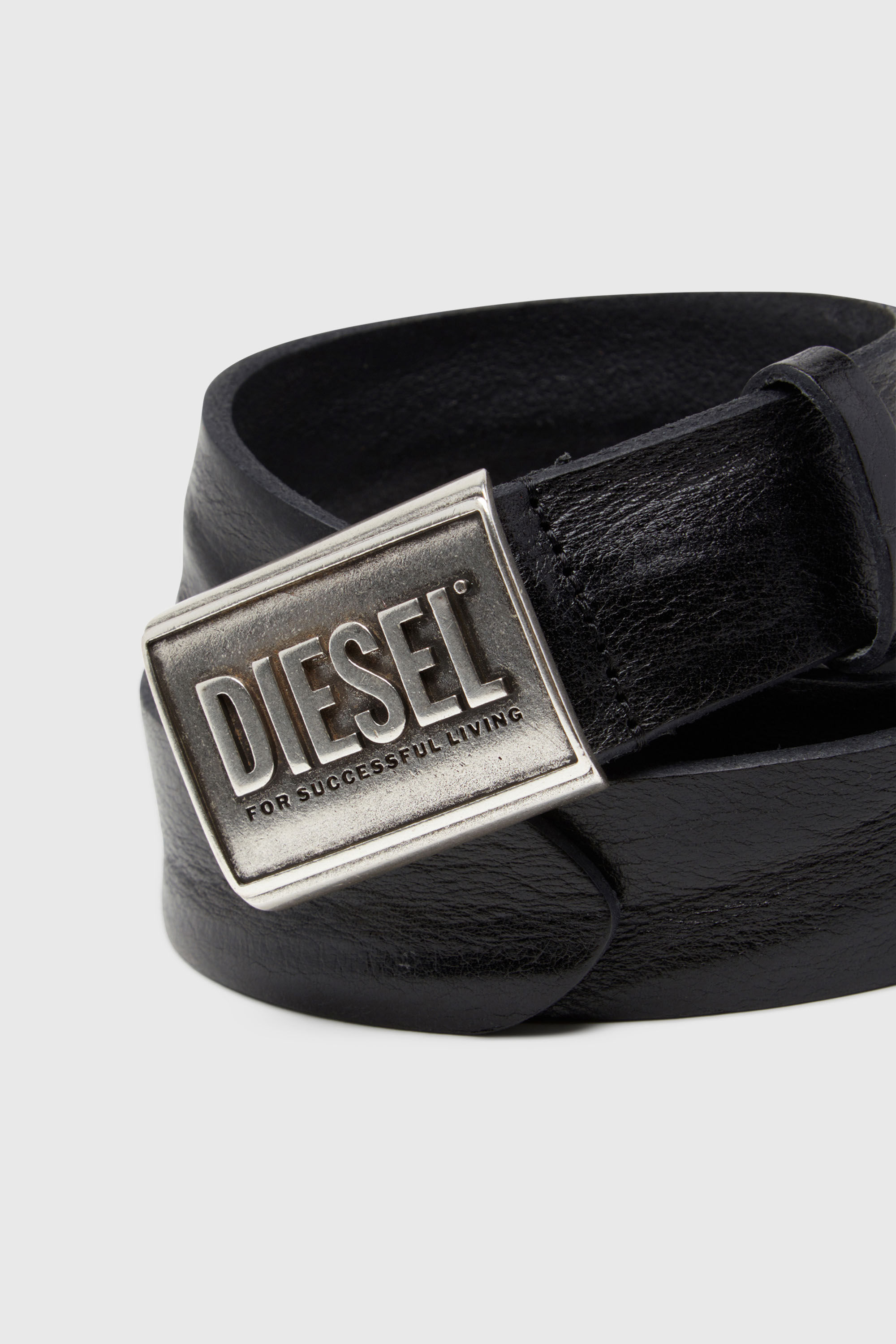 Diesel - B-METAL BISCOTTO, Man's Leather belt 4 cm with logo plaque in Black - 3