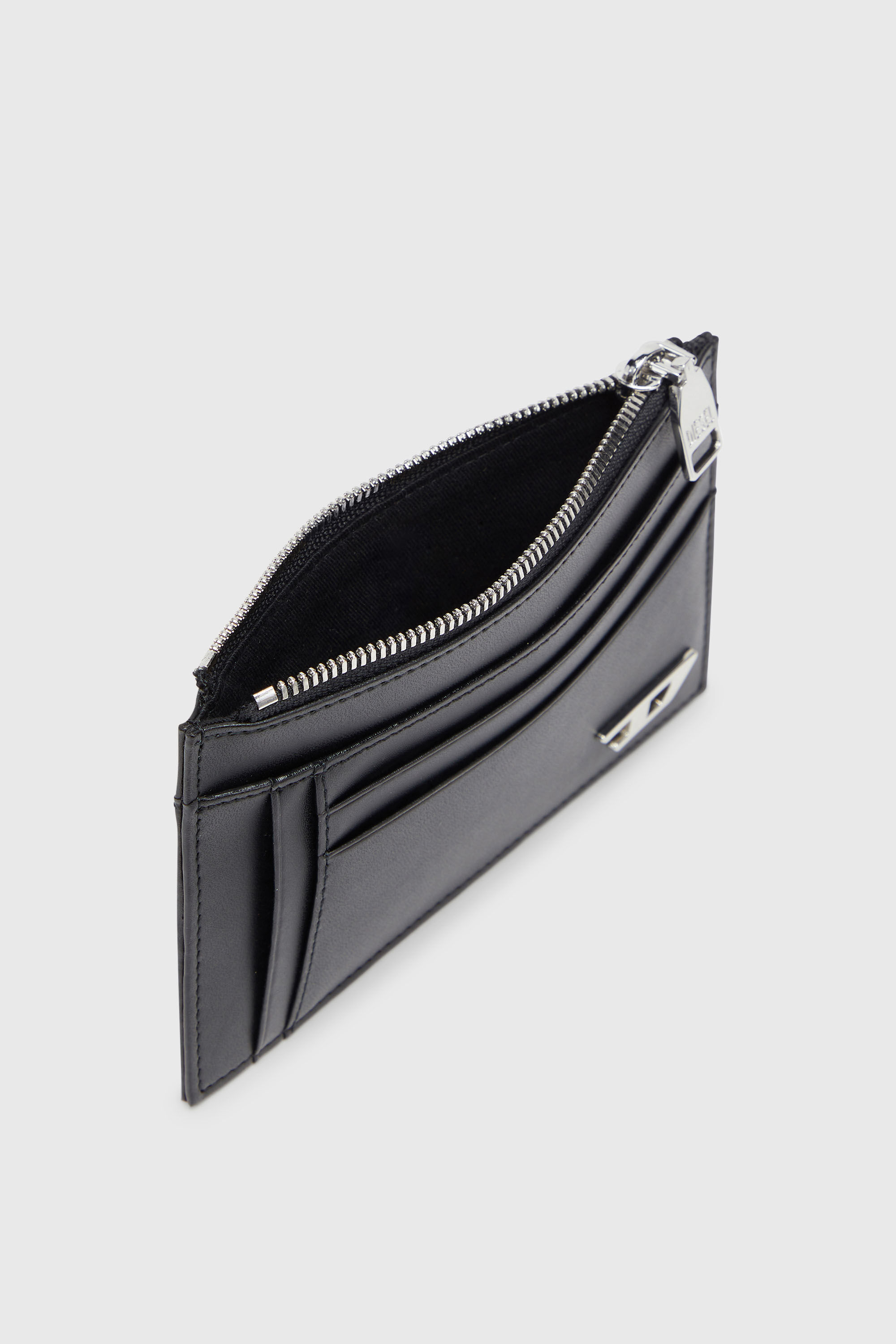 Diesel - D-LOGO 2.0 CARD CASE VI, Man's Leather card holder with zip pocket in Black - 3