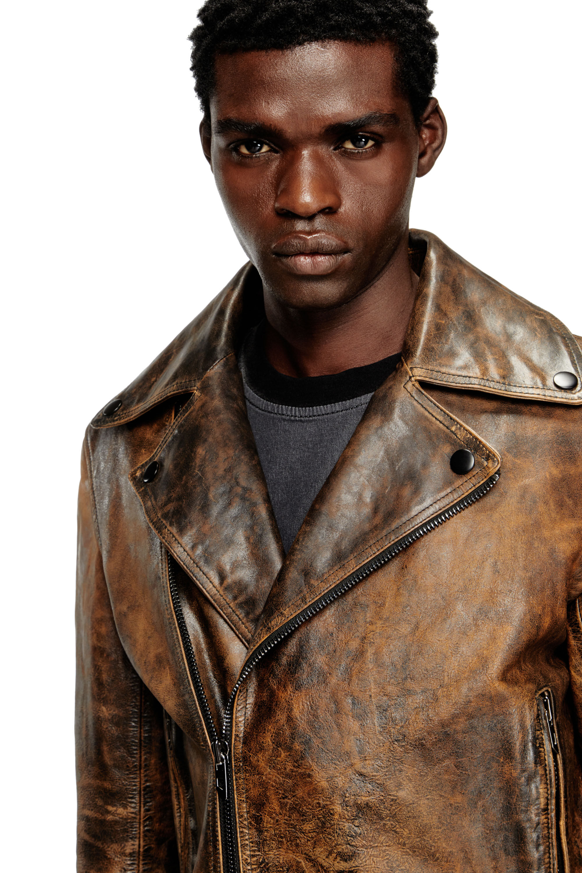 Men's Biker jacket in treated leather | Brown | Diesel PL