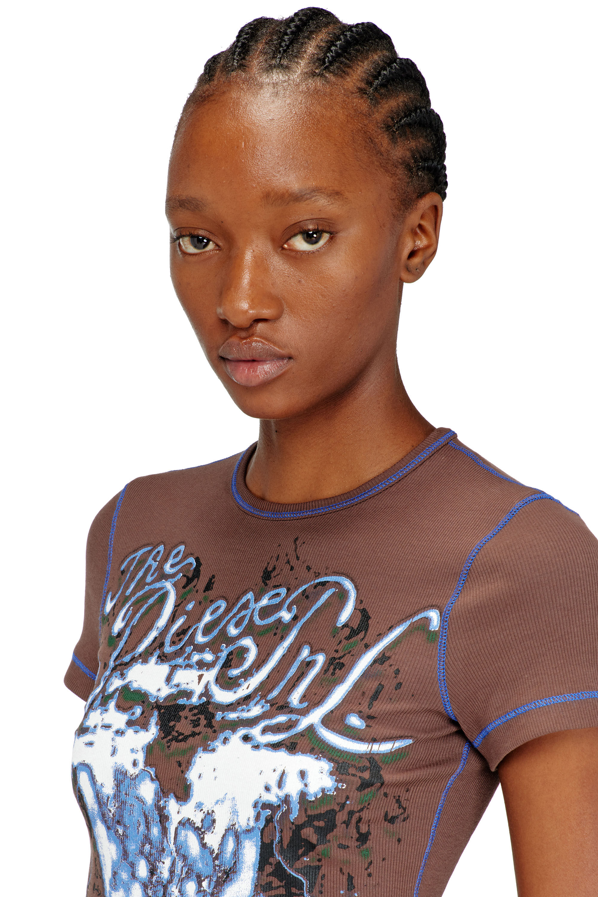 Diesel - T-BRENDA, Woman's Animalier-print top in rib stretch jersey in Brown - 5