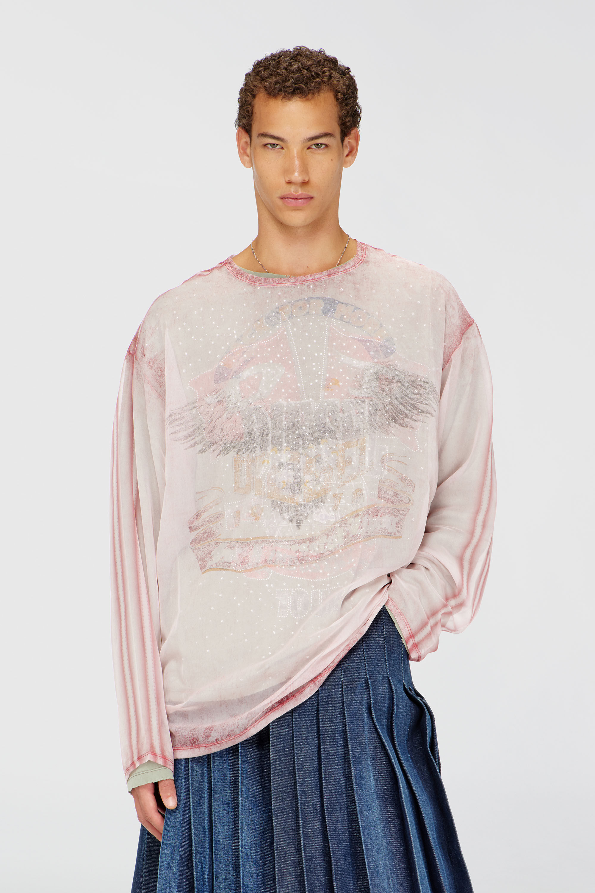 Diesel - T-DOUBLEX-LS, Man's Sheer chiffon top with concert graphics in Face Powder - 3