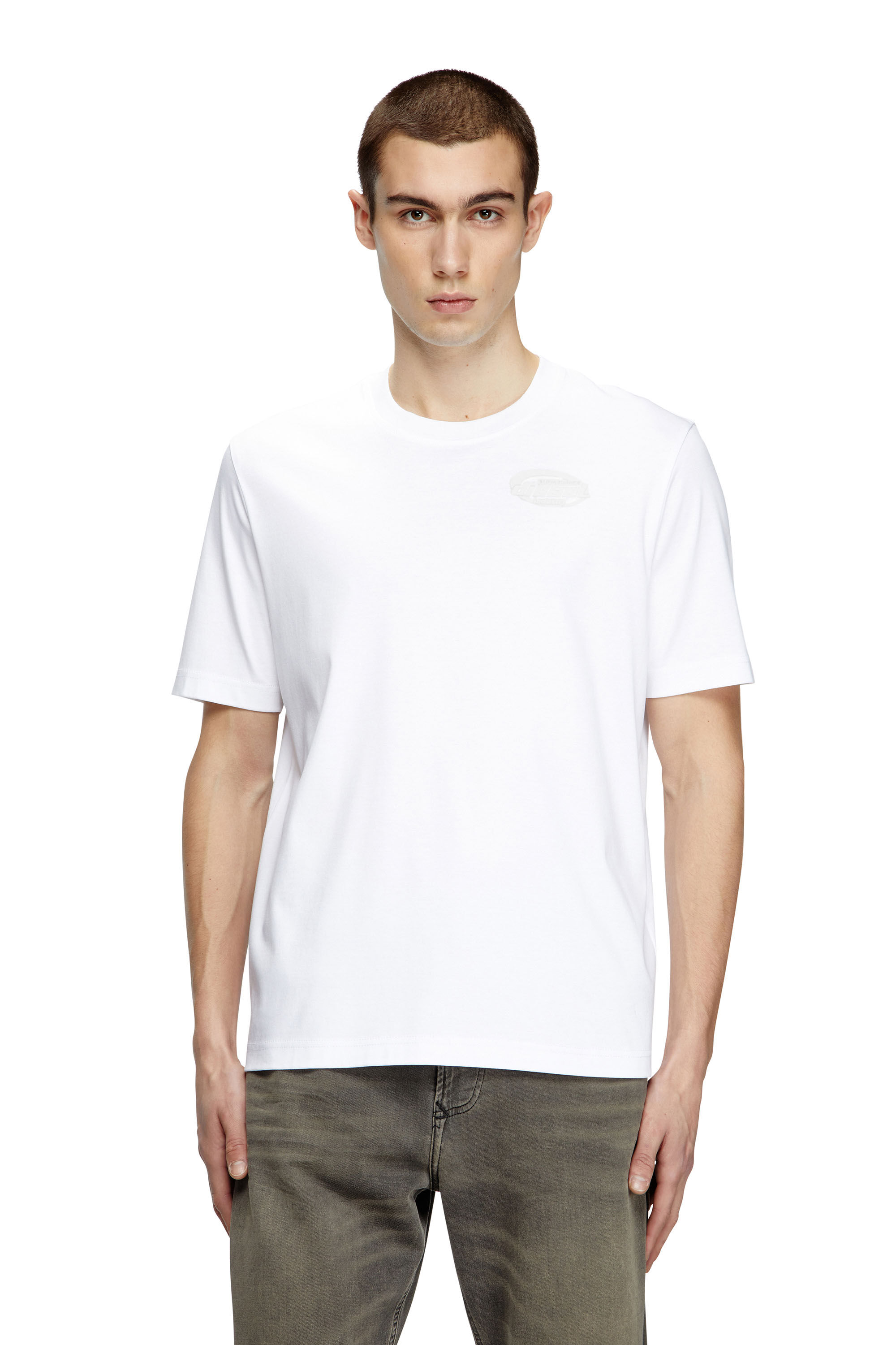 Men's Mercerized cotton T-shirt with tonal logo | White | Diesel