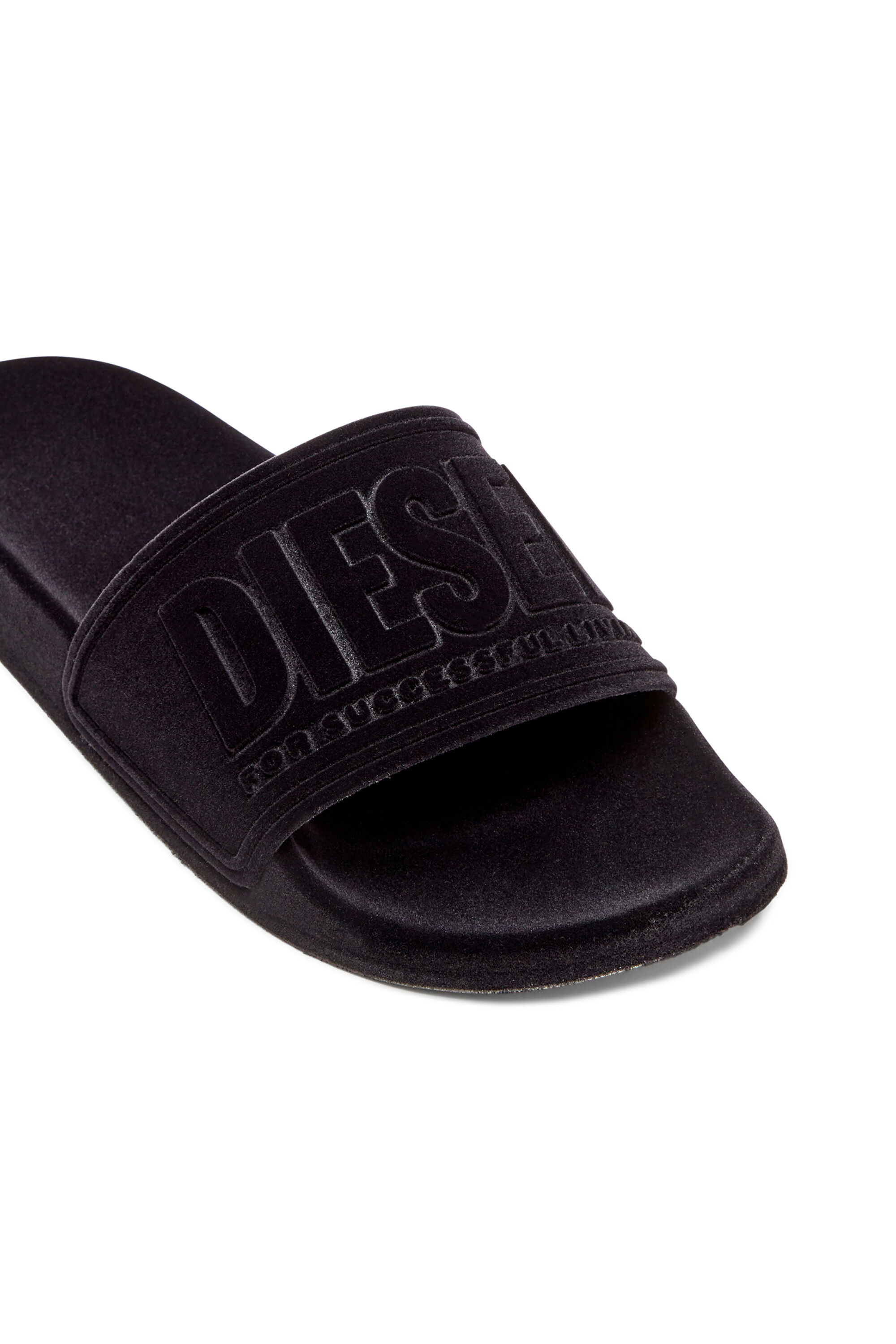 Women's Sa-Mayemi-Pool slides with velvety flocking | Black