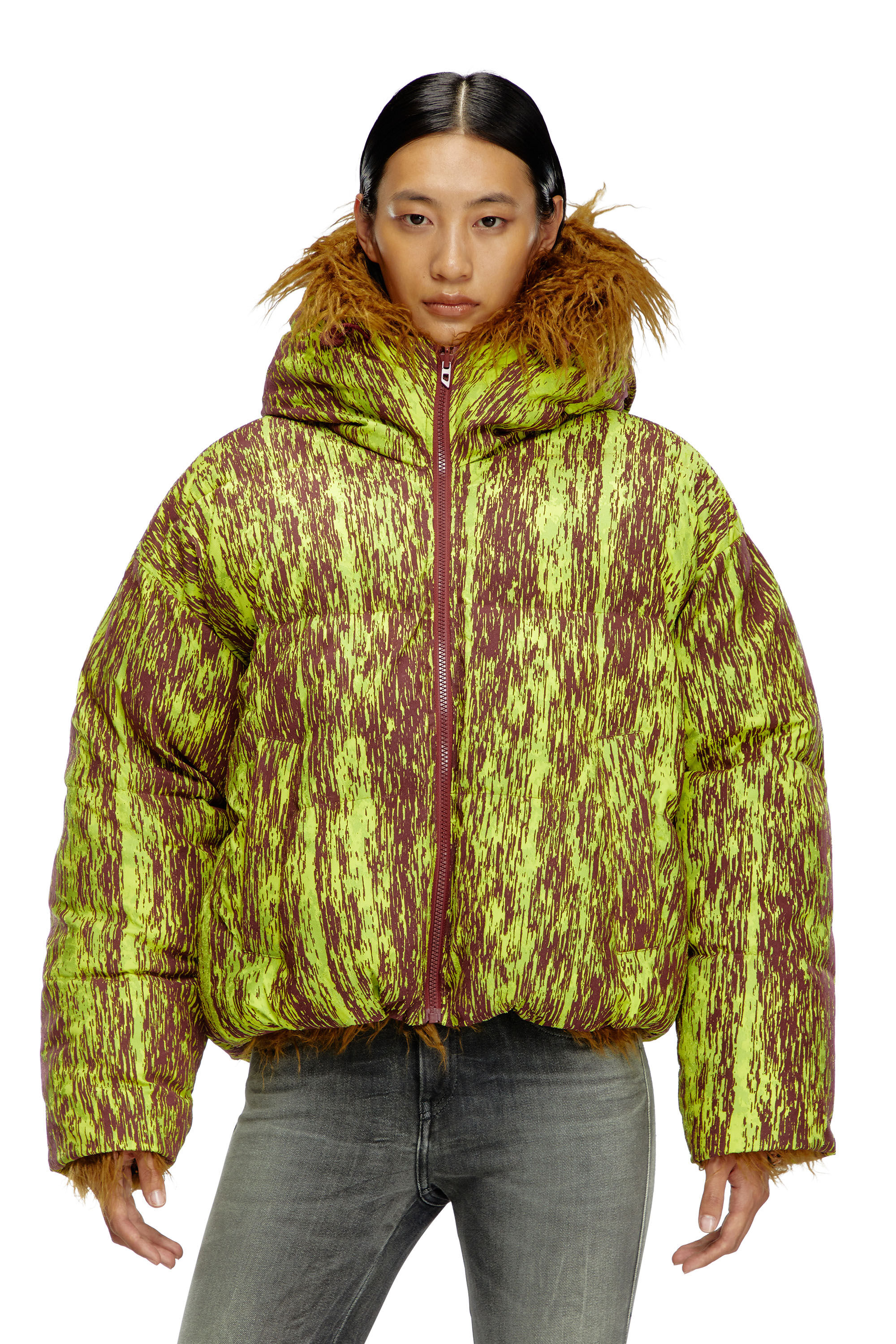 Women s Reversible devore and shaggy hair jacket Brown Diesel