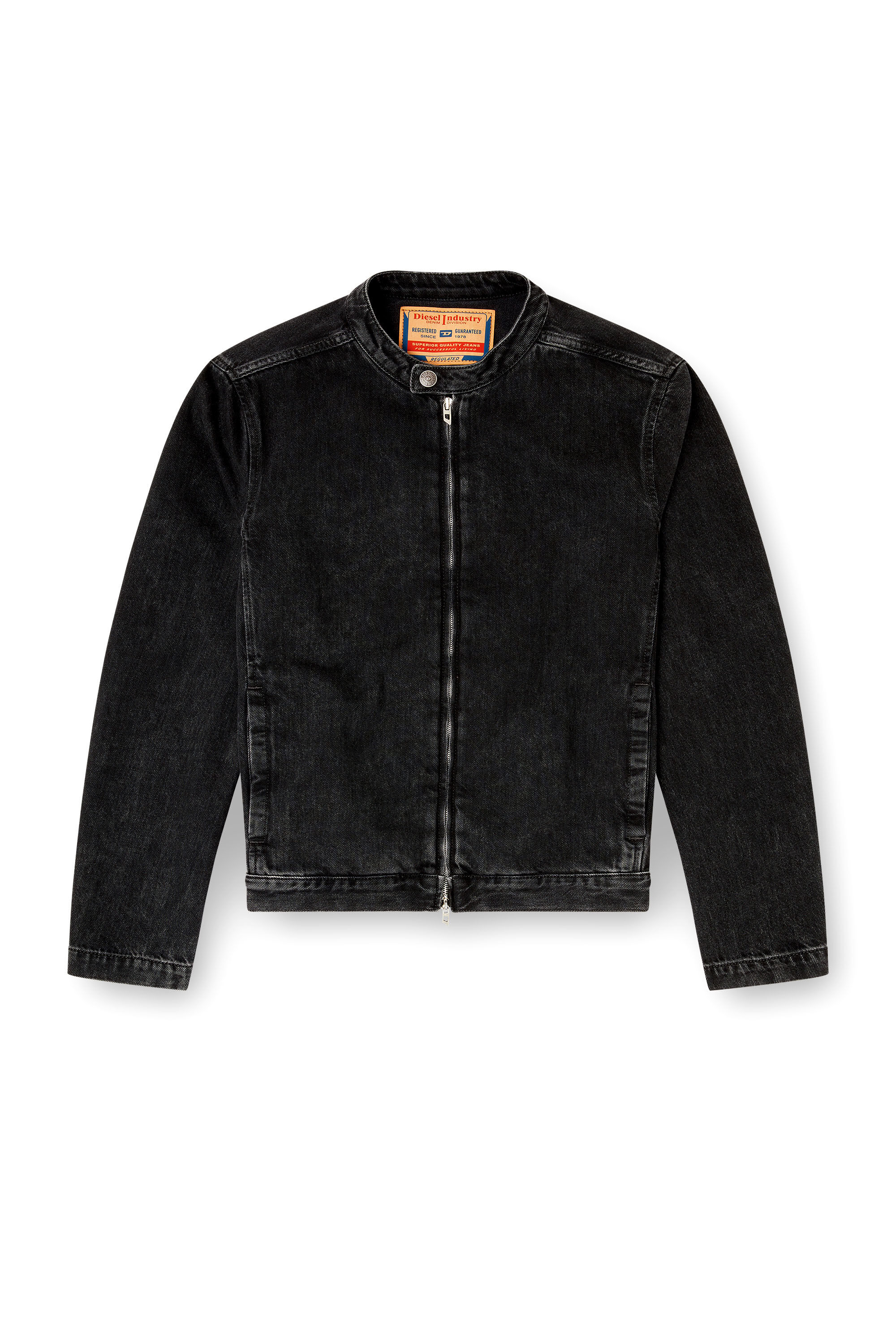 Diesel - D-GLORY, Man's Moto jacket in clean-wash denim in Black - 2