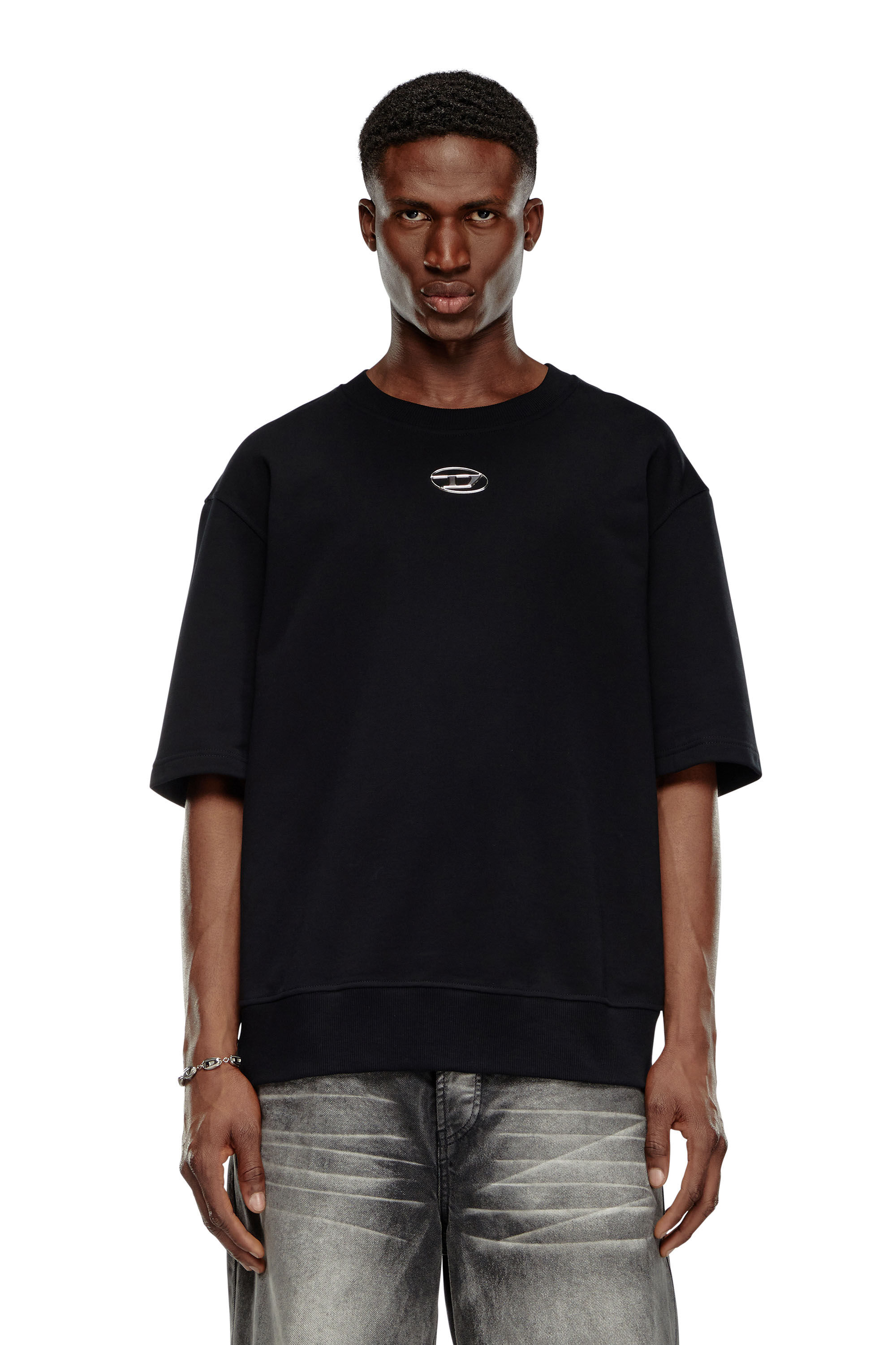Diesel - S-COOLING-L1, Man's Short-sleeve sweatshirt with metallic logo in Black - 5