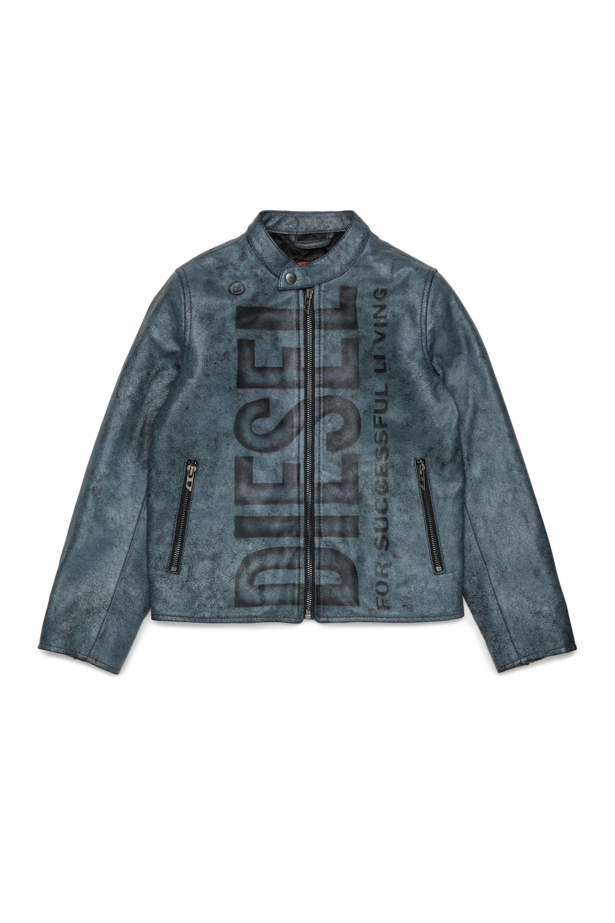 Diesel - JLEVERT, Man's Leather biker jacket with maxi logo in Black - 1