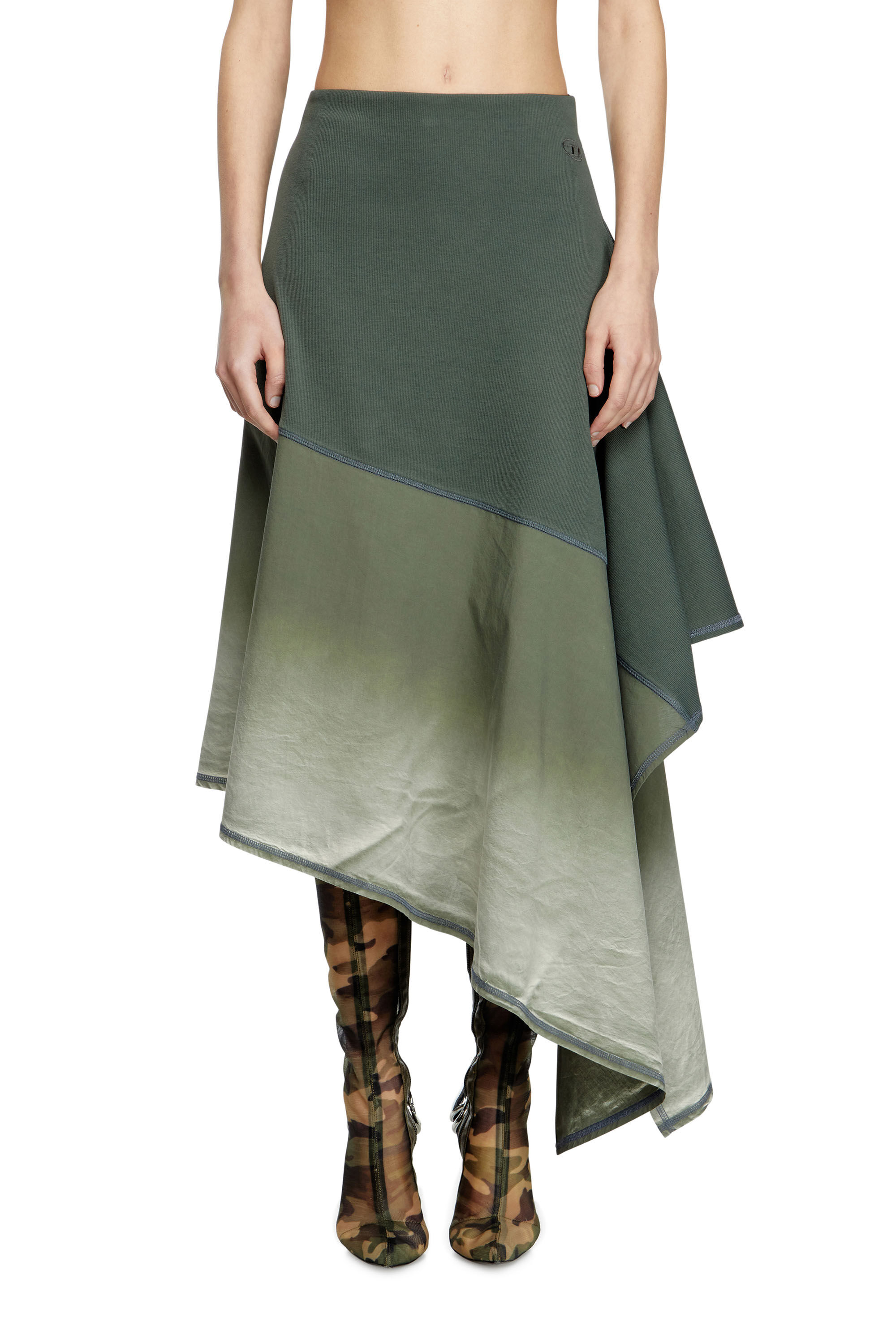 Diesel - O-MARTA, Woman's Spliced asymmetrical midi skirt in Green - 3