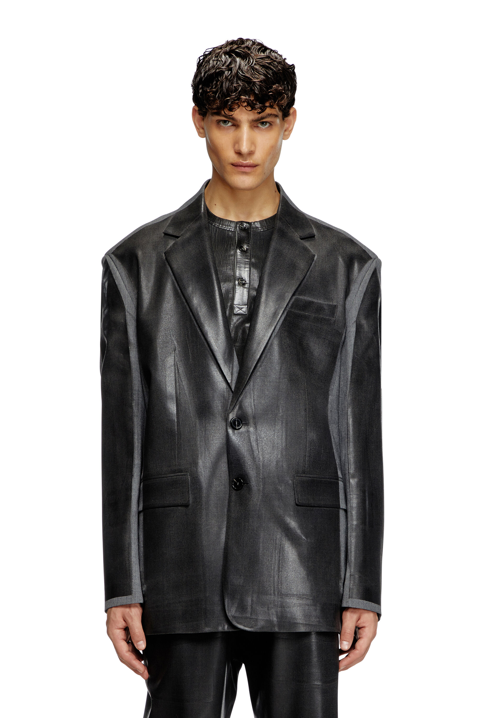 Diesel - J-OVER-DD, Unisex's Oversized blazer with coated front in Black - 3