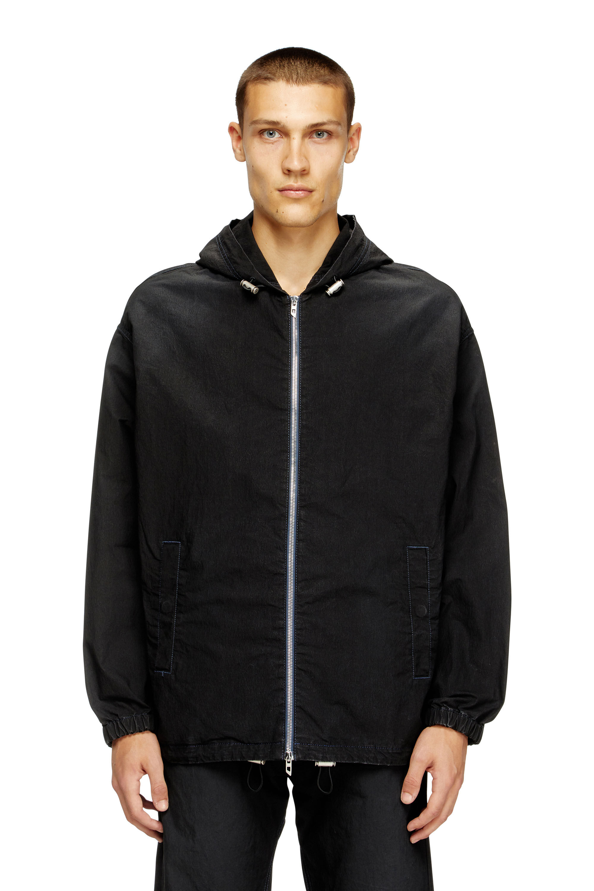 Diesel - D-WYNNY JOGG, Man's Hooded technical JoggJeans jacket in Black/Dark grey - 2