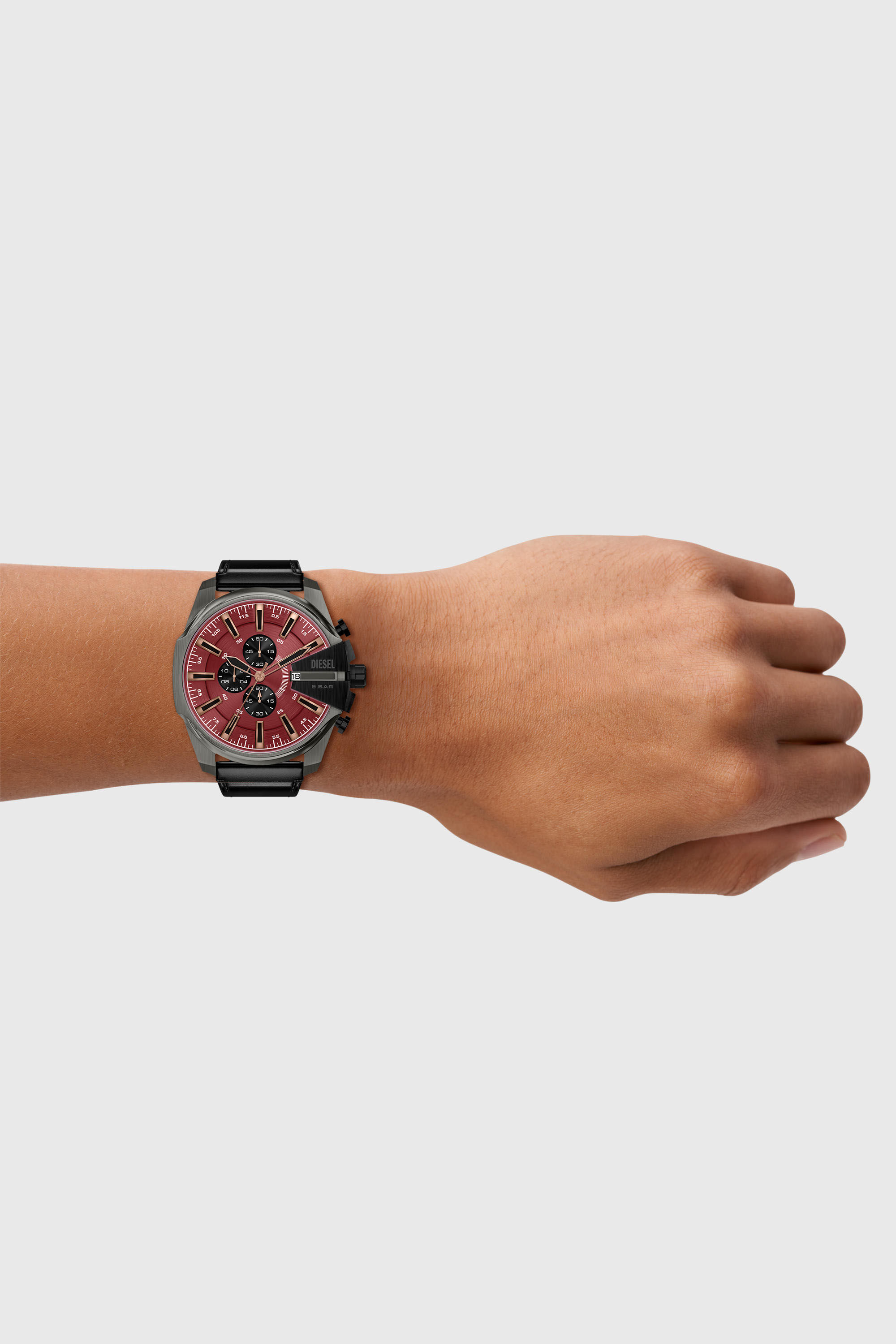Diesel - DZ4714 WATCH, Man's Mega Chief Slim black leather watch in Black - 5