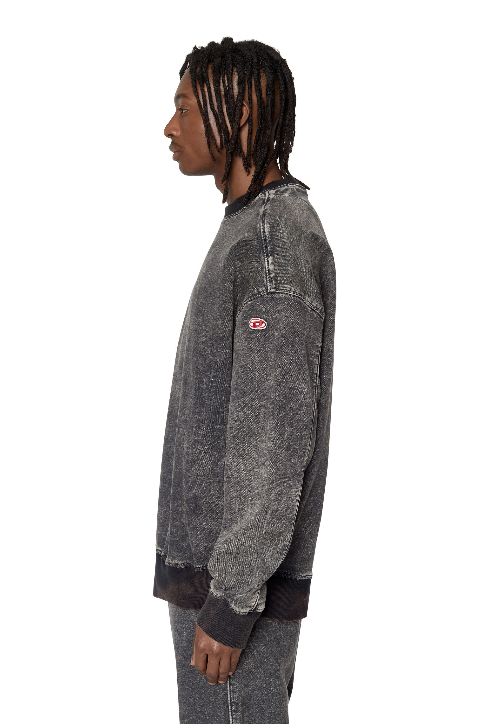 Diesel - D-KRIB TRACK DENIM SWEATSHIRT, Black/Dark grey - Image 5