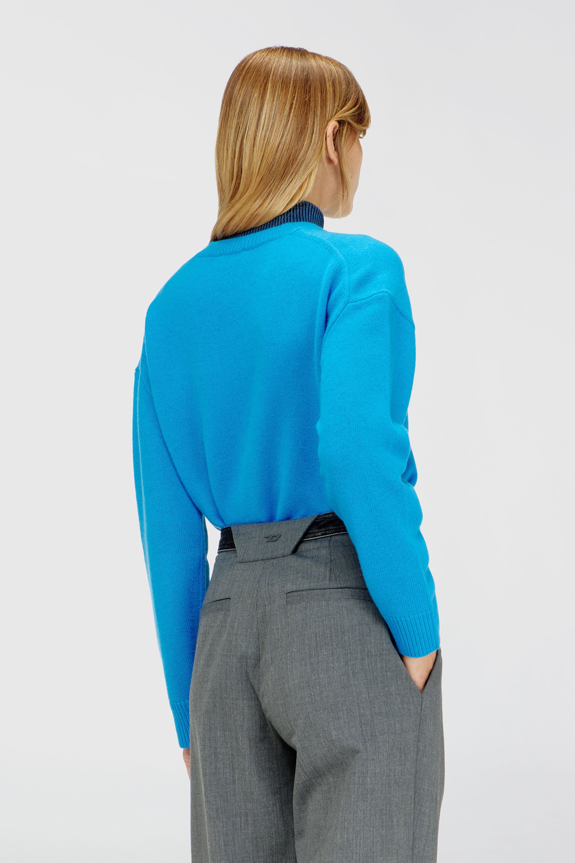 Diesel - M-IMOSA, Woman's Wool V-neck jumper with neck logo in Azure - 3