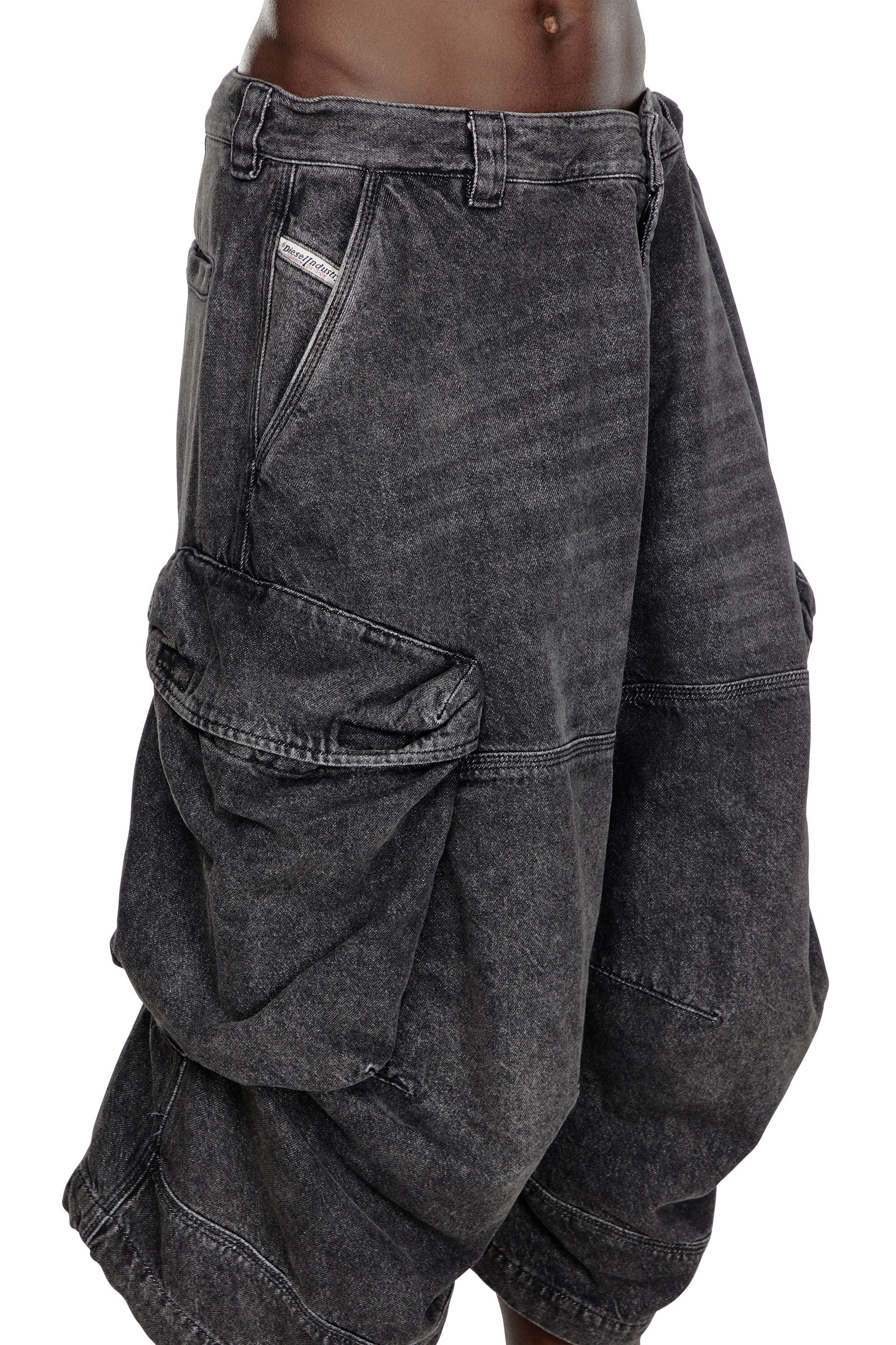 Men s Long shorts in denim with cargo pockets Black Diesel