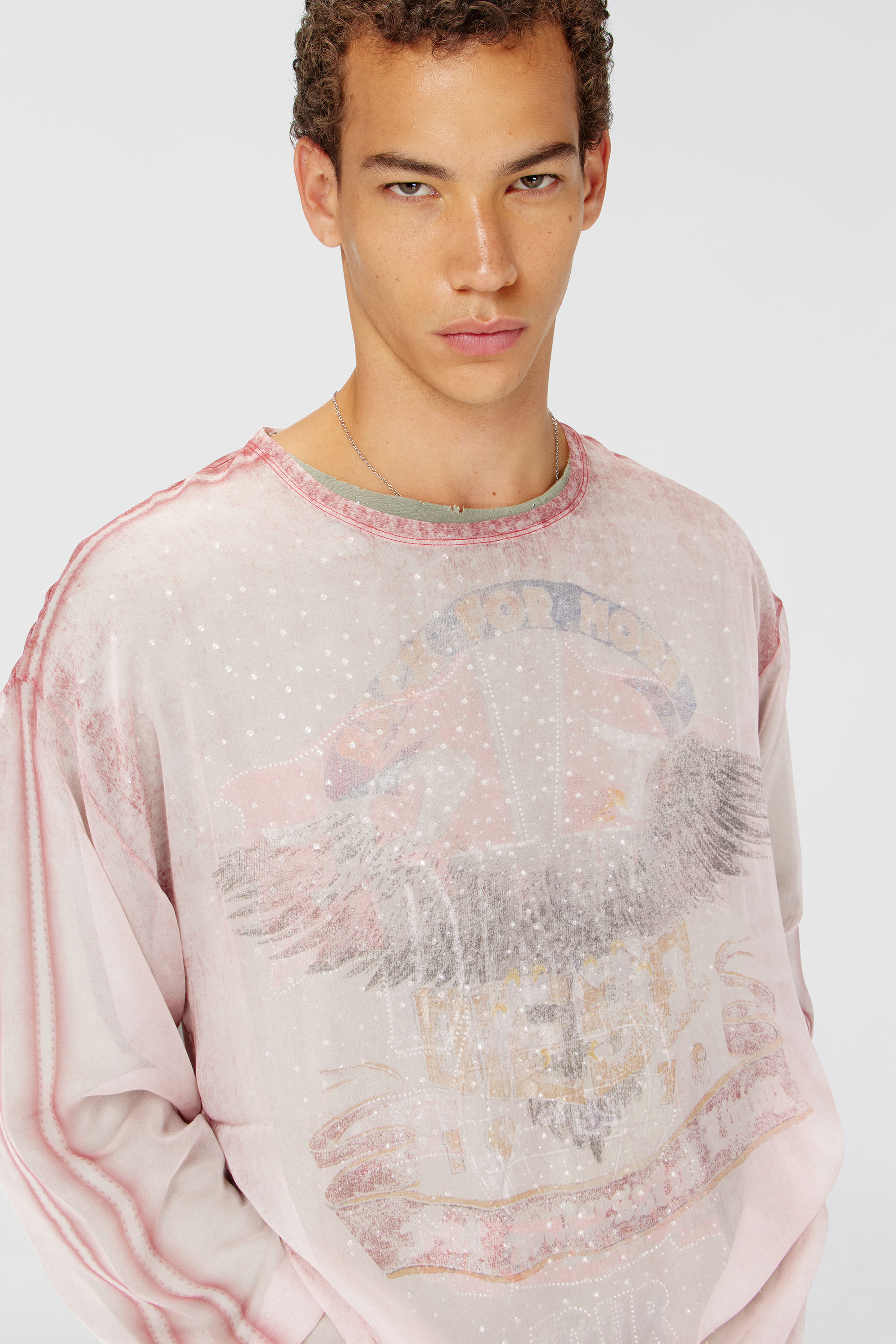 Diesel - T-DOUBLEX-LS, Man's Sheer chiffon top with concert graphics in Face Powder - 5