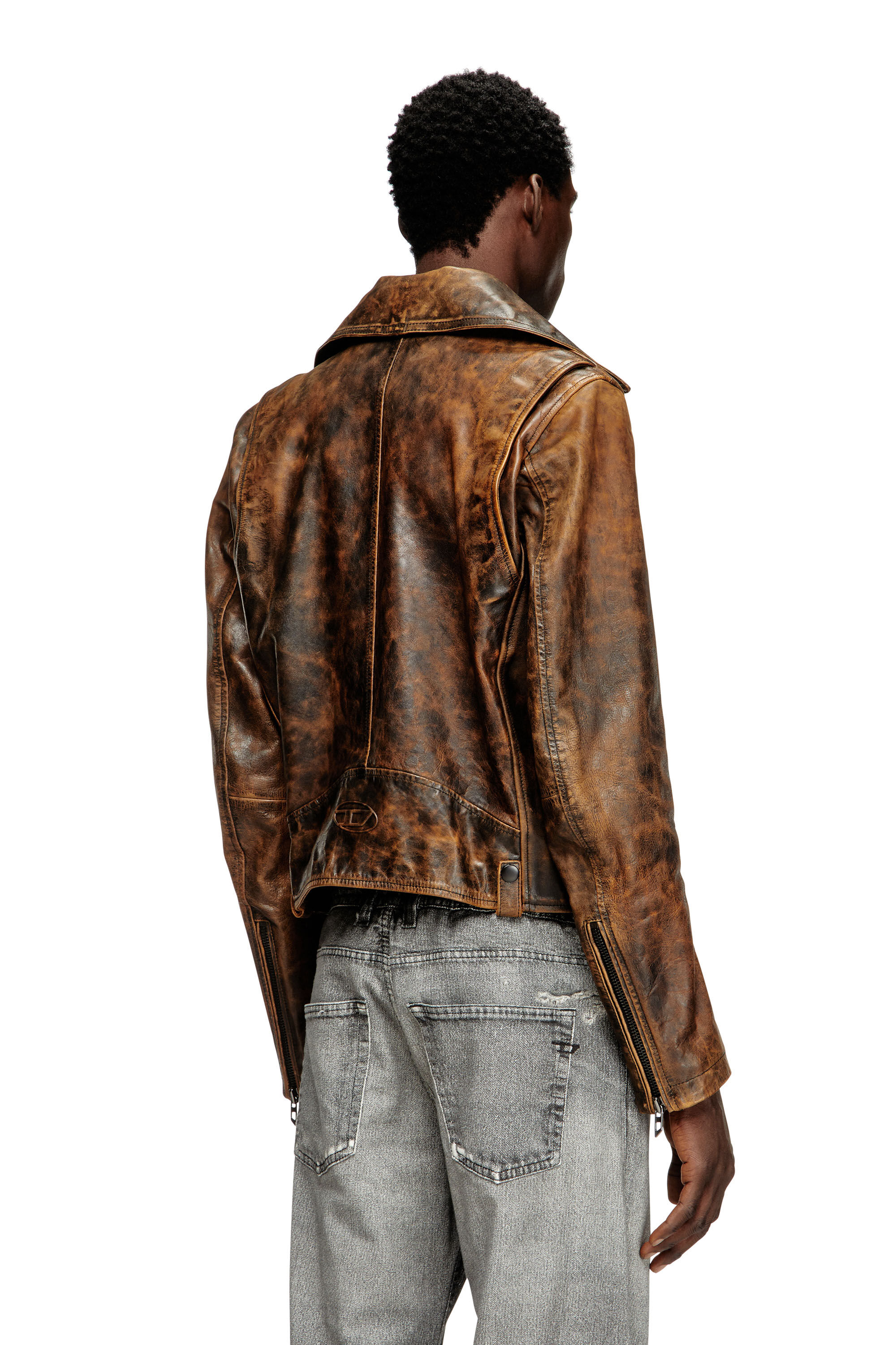 Men's Biker jacket in treated leather | Brown | Diesel PL