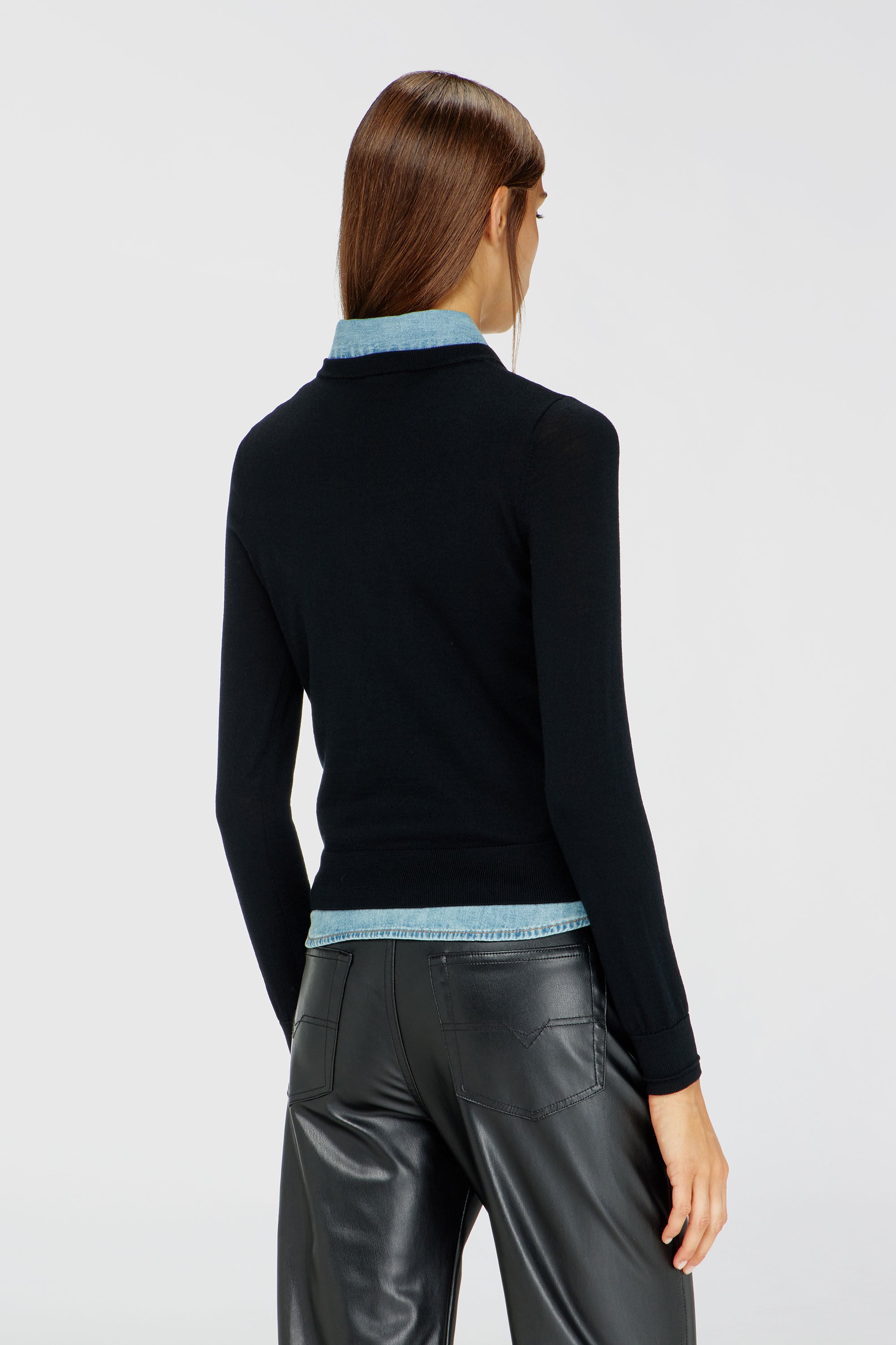 Diesel - M-ALINESA, Woman's Wool jumper with cut-out logo in Black - 4