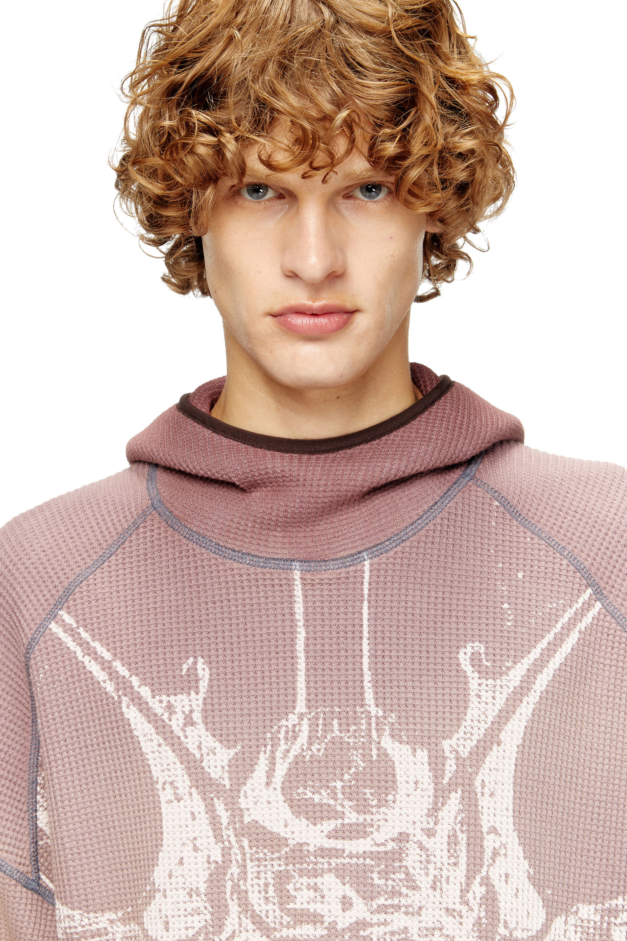 Diesel - S-WAF-HOOD-NEW, Man's Faded waffle hoodie with graphic print in null - 5