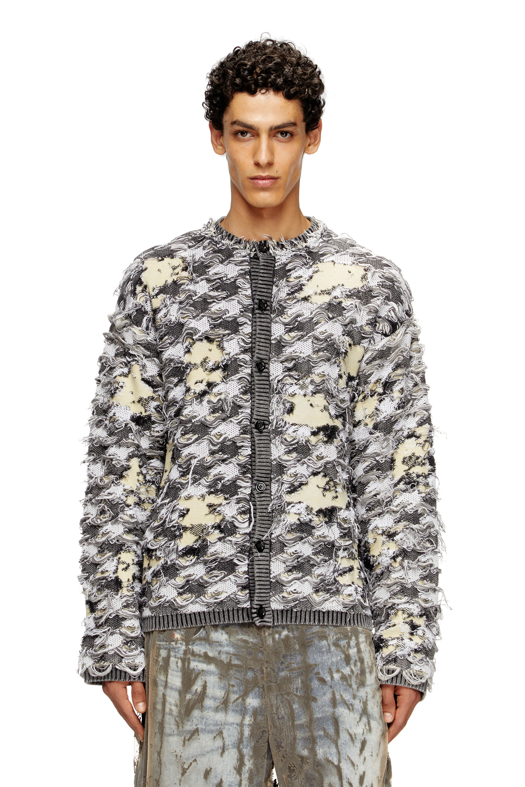 Men's Cardigan in devoré houndstooth jacquard | Multicolor | Diesel