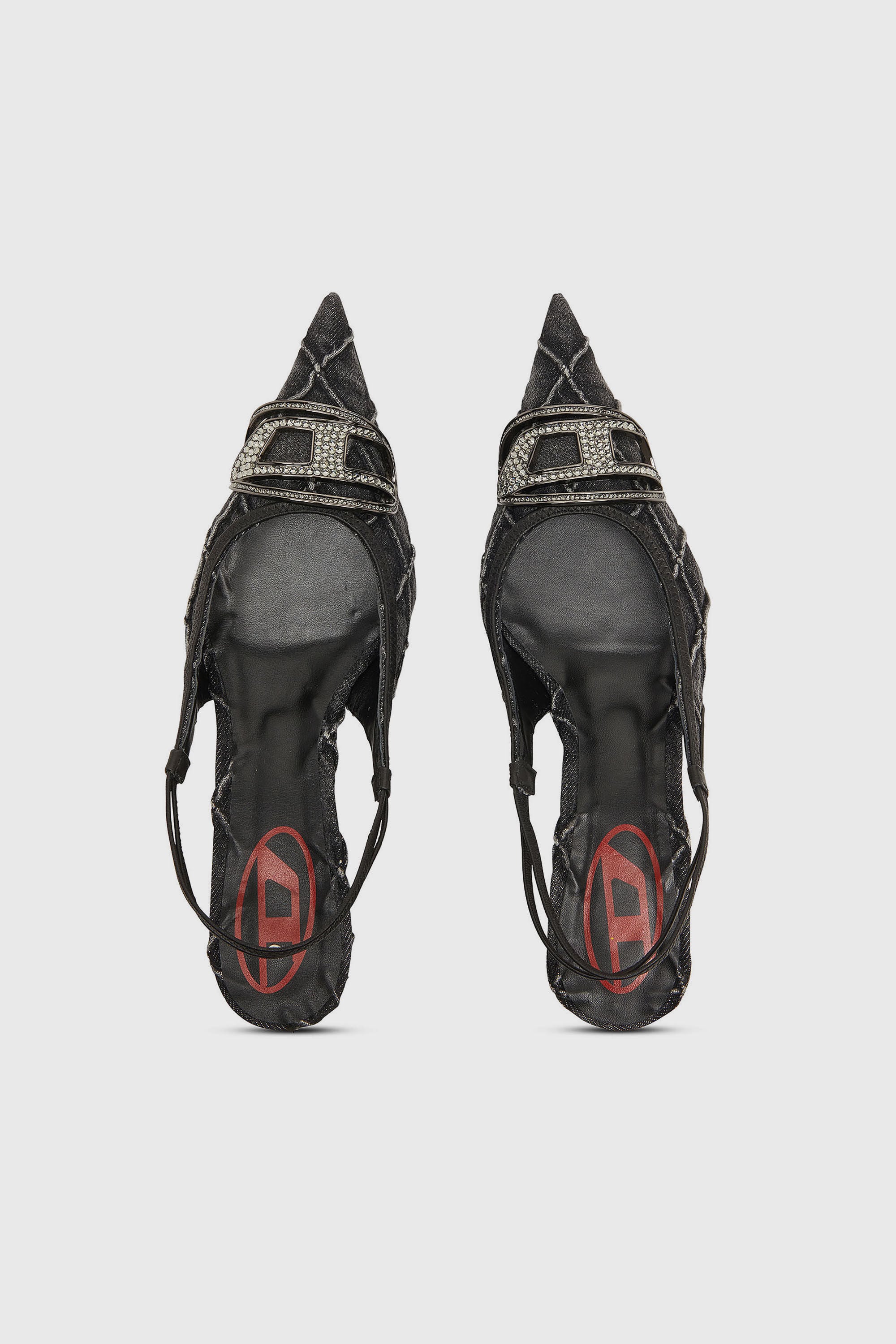 Diesel - D-VENUS SB 40, Woman's D-Venus-Crystal-logo quilted-denim slingback pumps in Black - 4