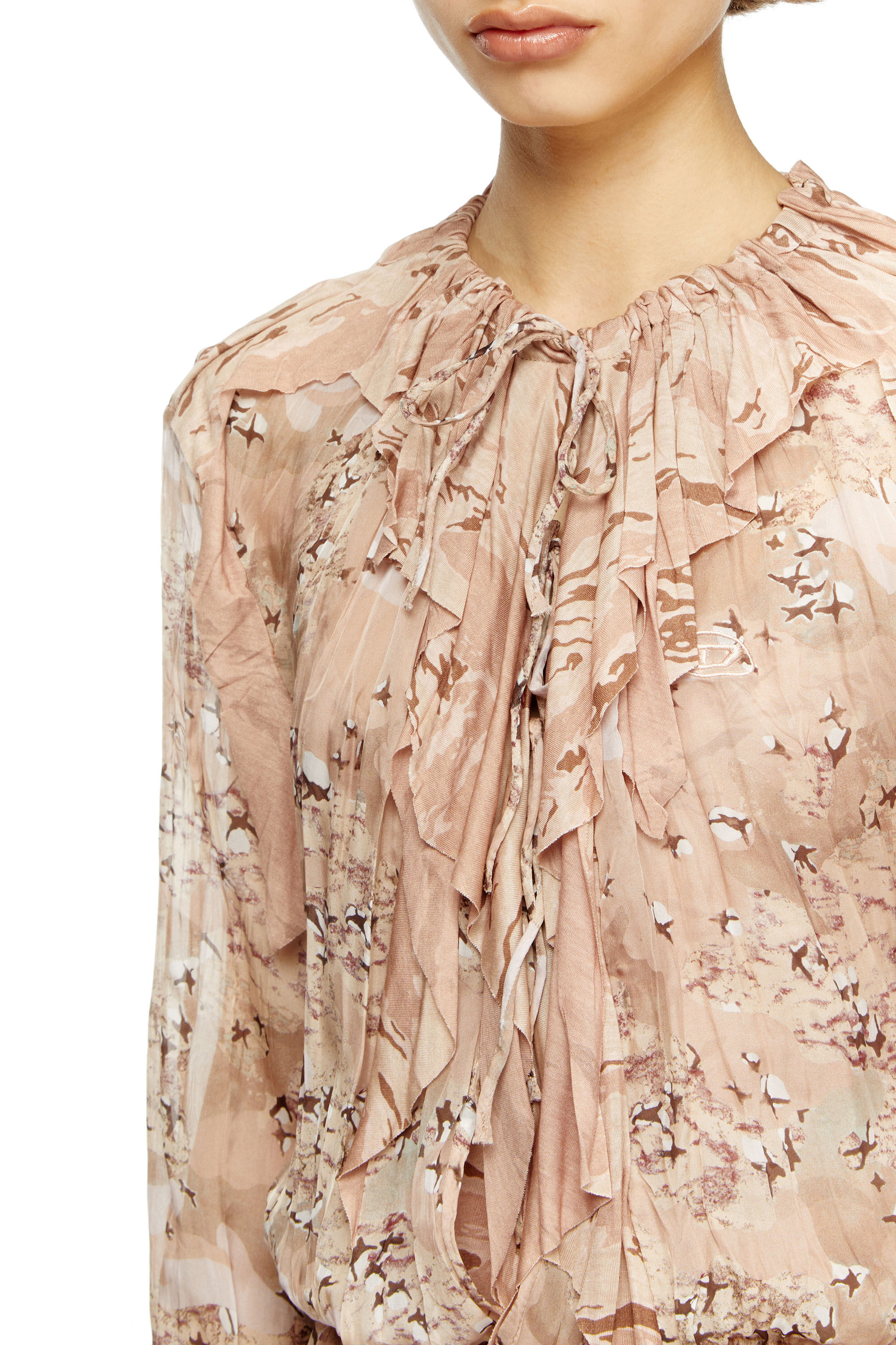 Diesel - D-AZZLING-R1, Woman's Ruffled maxi dress in camo chiffon in Face Powder - 5